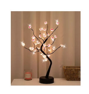 Foto 2 | Lámpara Árbol Bonsai con Mando a Distancia 36 LED Decoración Flores color Rosa