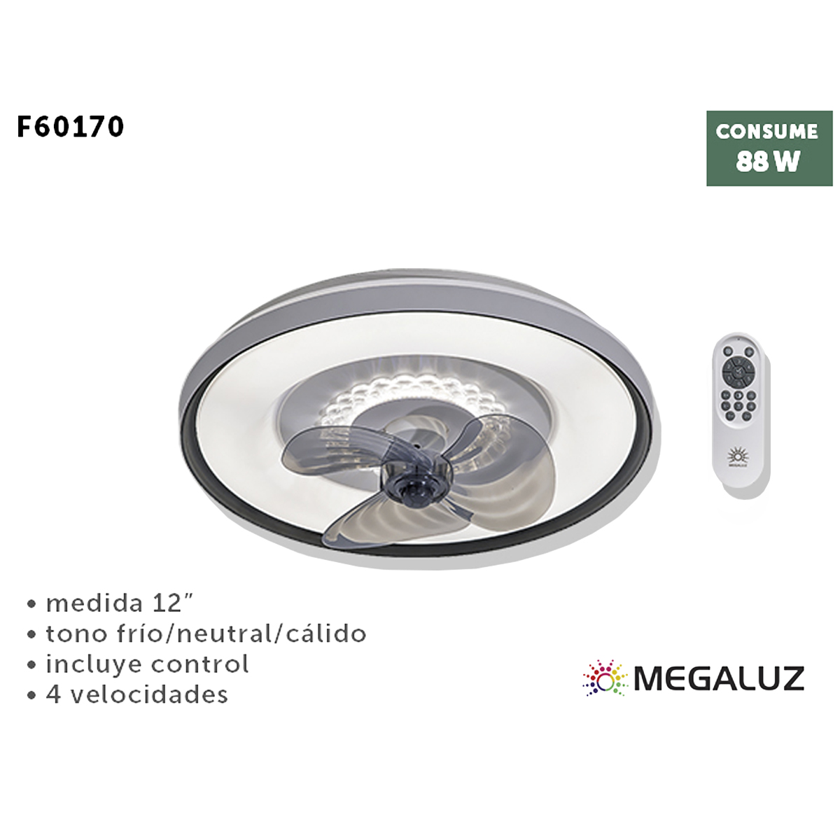 Foto 2 | Ventilador De Techo 12” Megaluz F60170