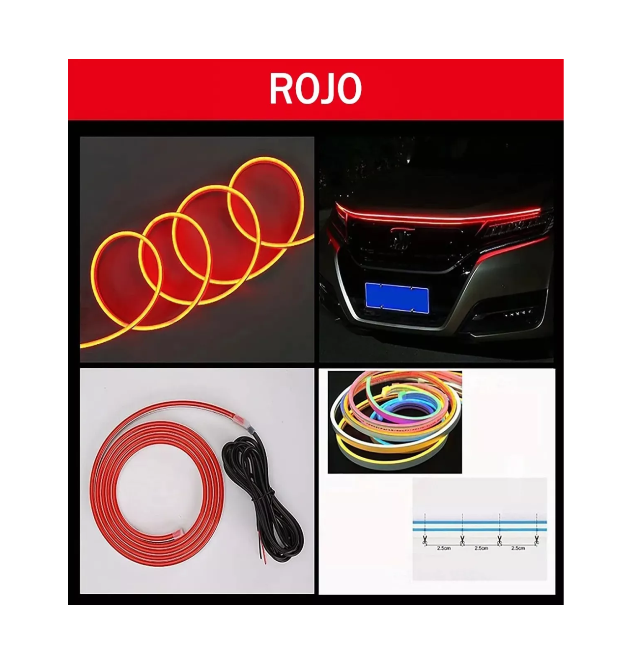 Foto 3 pulgar | Tira de Luces LED de Circulación Belug Roja para Capó de Auto