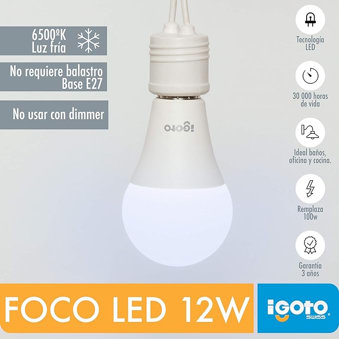 Foto 3 pulgar | Foco Led Igoto 12w Luz Cálida