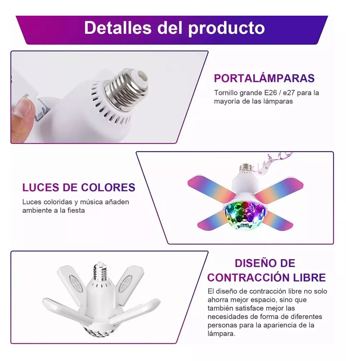 Foto 3 pulgar | Foco Bocina Lámpara Led Rgb Belug con Bluetooth Control Luces De Disco