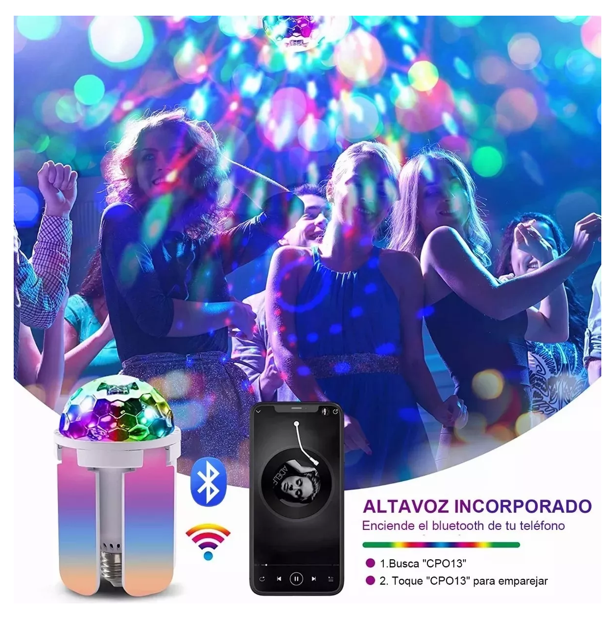 Foto 5 pulgar | Foco Bocina Lámpara Led Rgb Belug con Bluetooth Control Luces De Disco