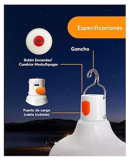 Foto 4 | Lámpara con Foco Led Portatil Recargable 2 Pzs Blanco