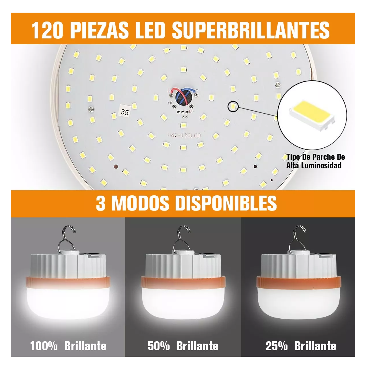 Foto 4 pulgar | Foco Solar Luces De Emergencia Recargables 150w Portátil, Naranja