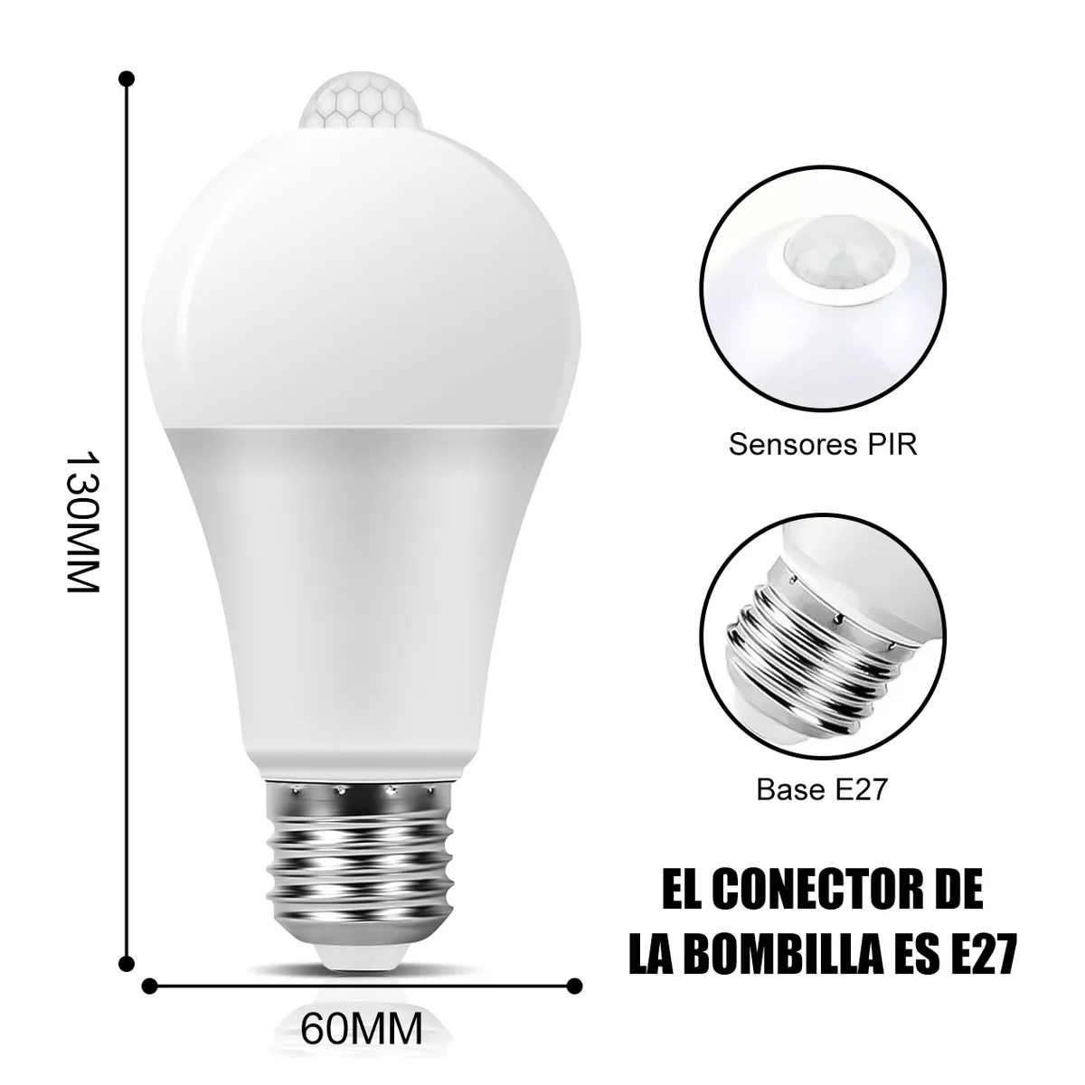 Foto 3 pulgar | Bombillas Led Foco 9w E27 con Sensor de Movimiento Eo Safe Imports Esi-14823 Blanco