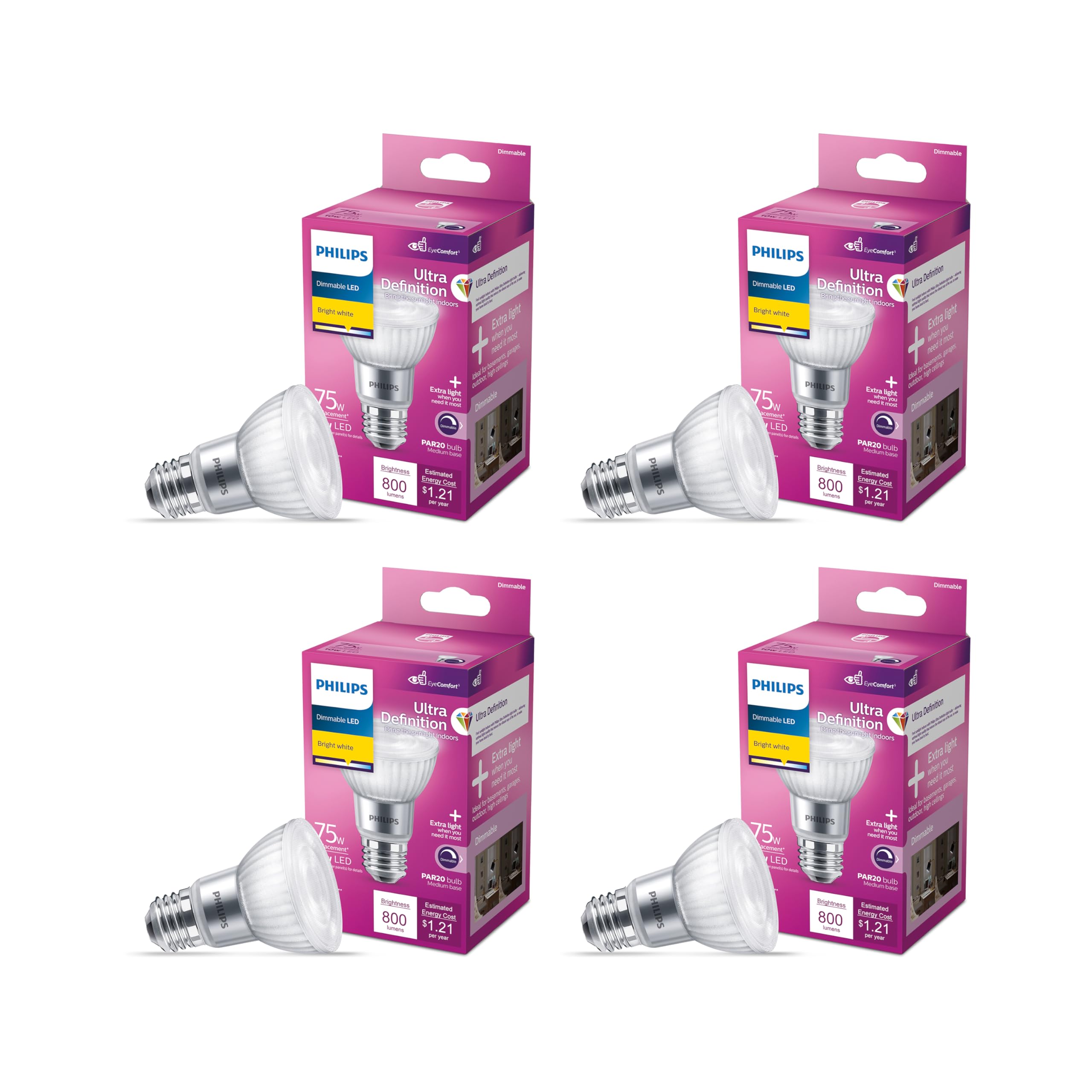 Bombilla Philips Ultra Definition 75 W (equivalente) Par20, Paquete De 4 - Venta Internacional.