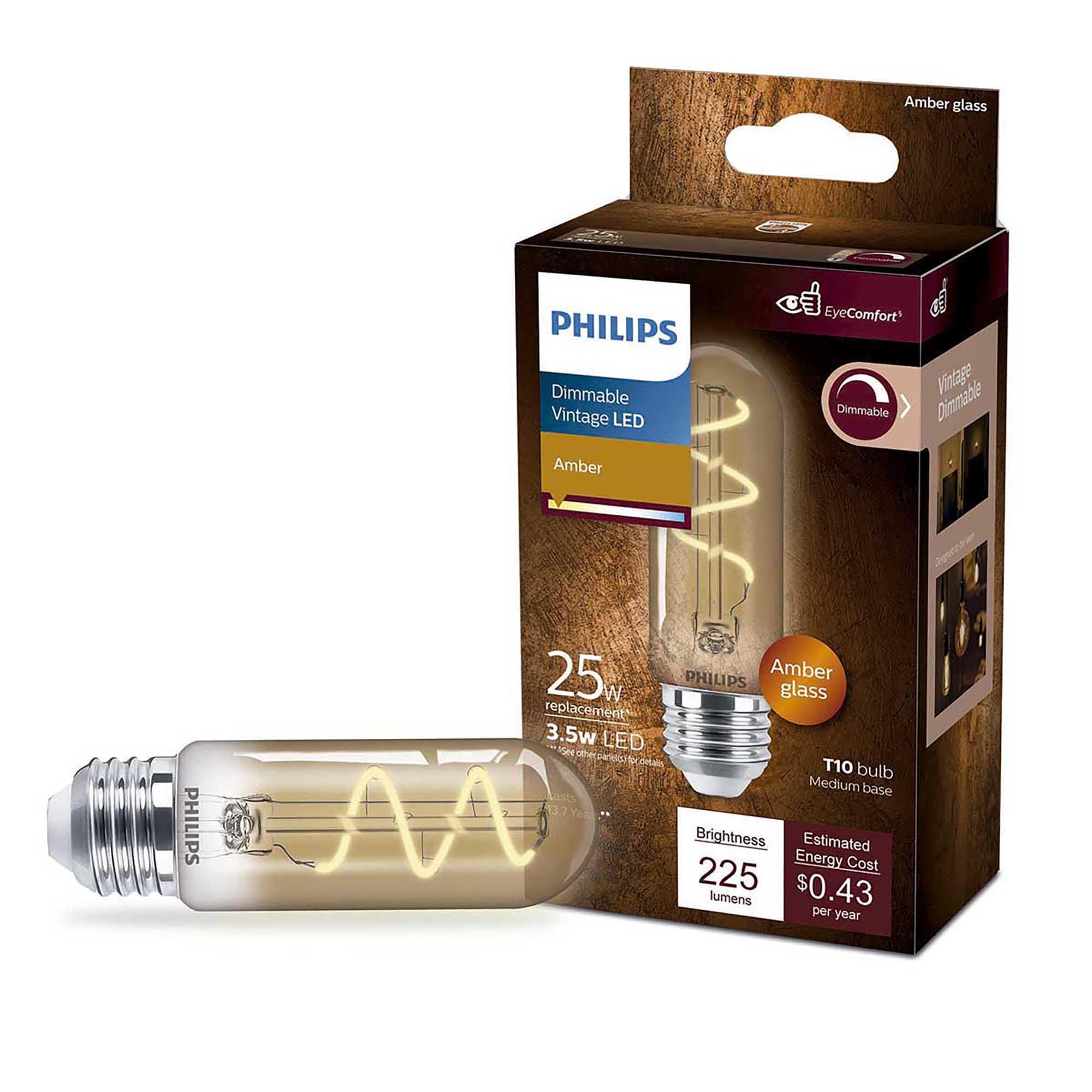 Foto 2 pulgar | Bombilla Led Philips Vintage Spiral Regulable T10 De 3,5 W (25 W), Color Ámbar - Venta Internacional.