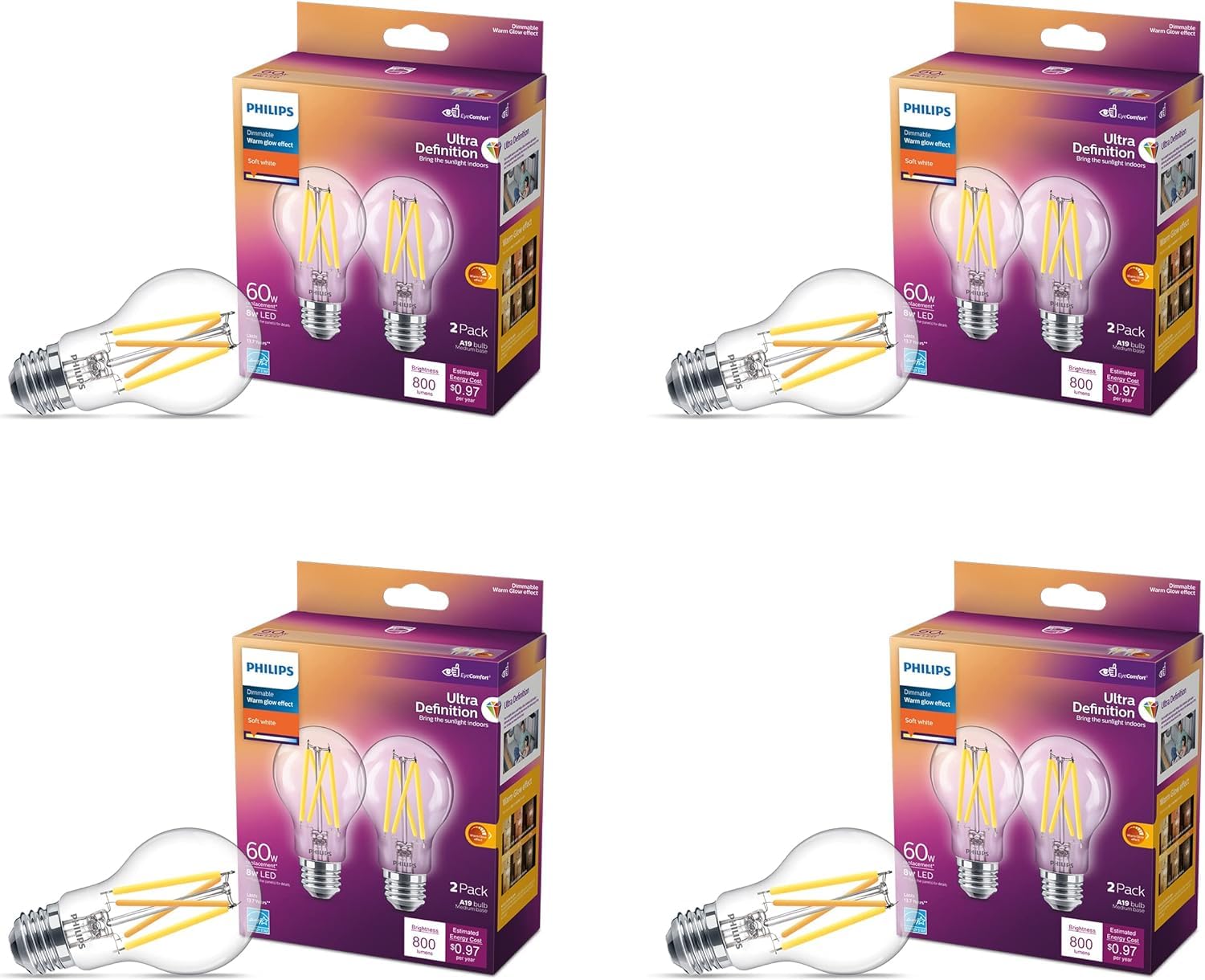 Bombilla Led Philips A19 Ultra Definition 11,5 W 2700 K E26, Paquete De 8 - Venta Internacional.