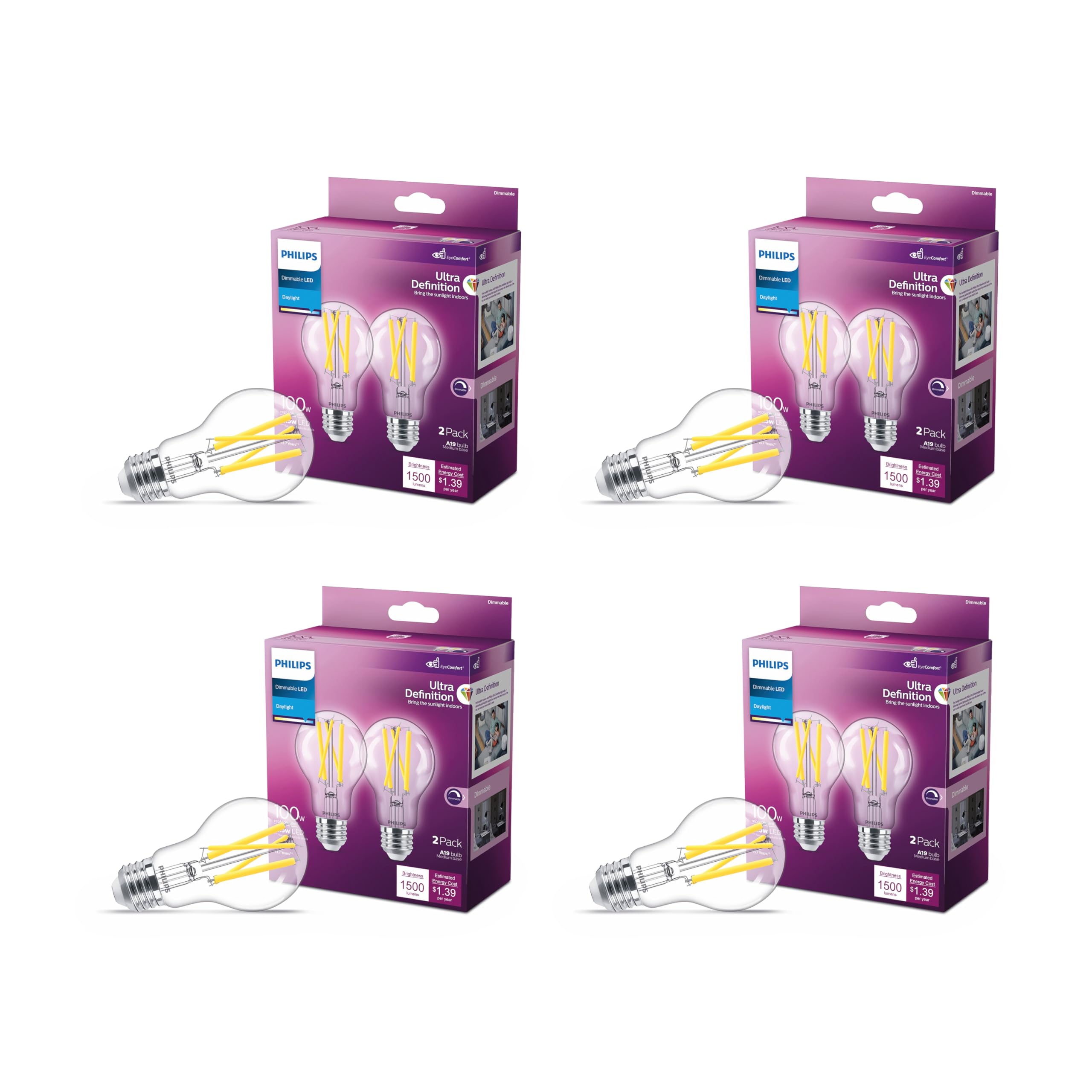 Bombilla Led Philips A19 Ultra Definition 11,5 W 5000 K E26, Paquete De 8 - Venta Internacional.