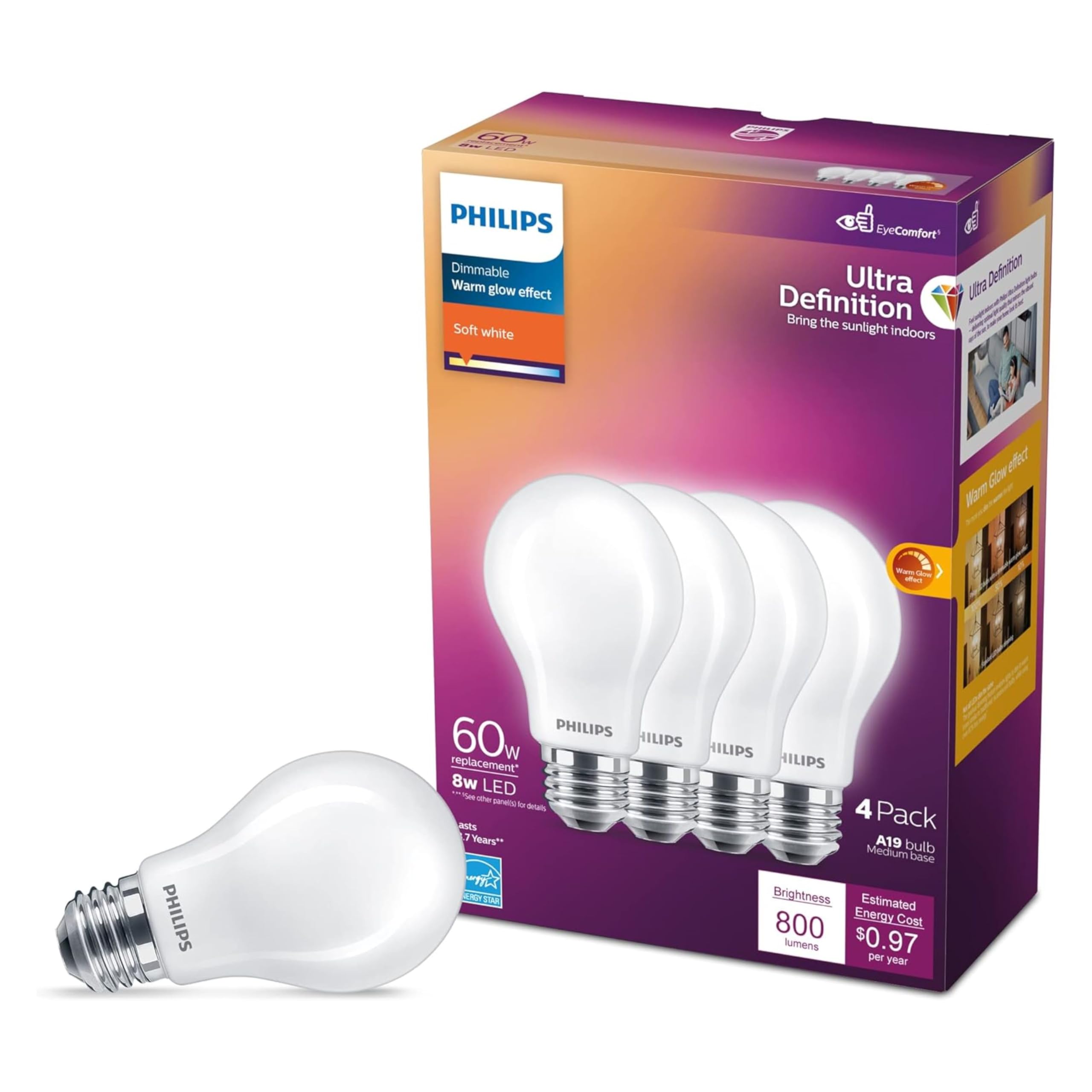 Foto 2 pulgar | Bombilla Led Philips A19 De 9 W, Color Blanco Suave, 2700 K (paquete De 8) - Venta Internacional.