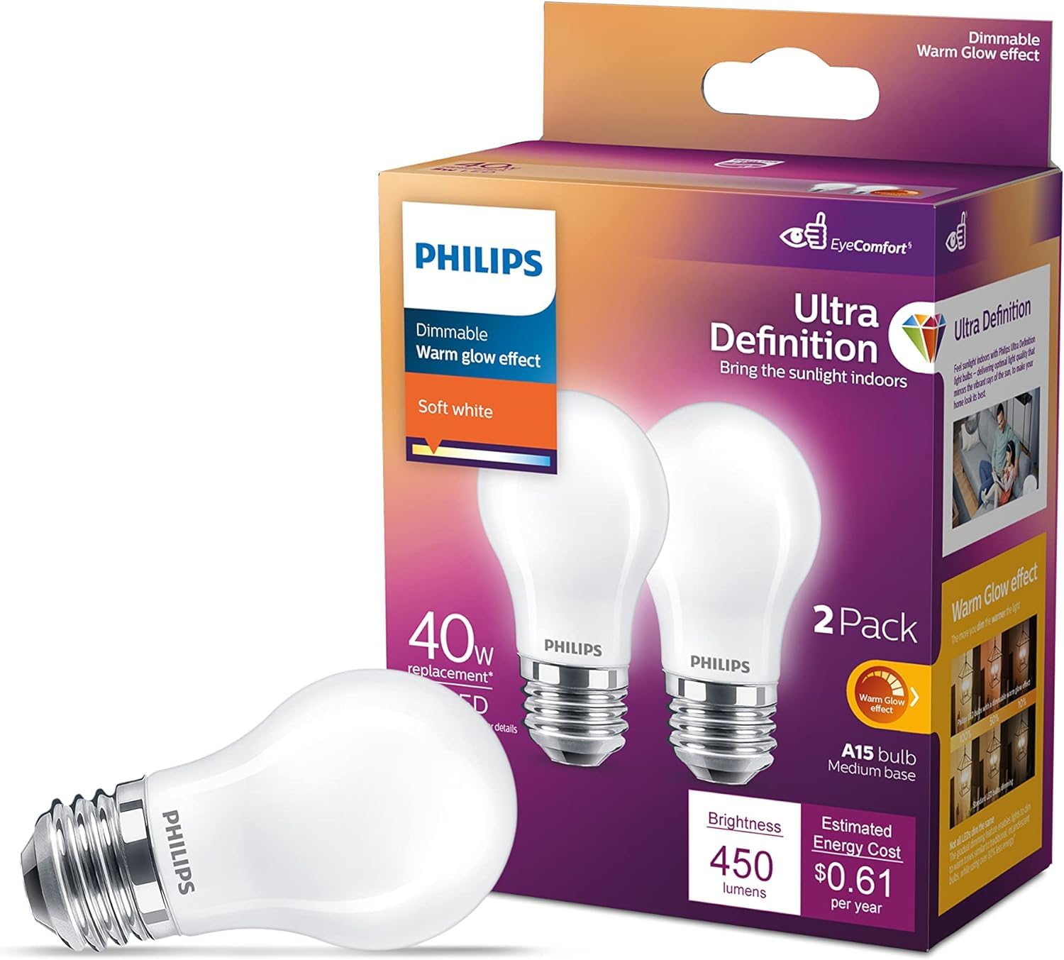 Foto 2 | Bombilla Led Philips De Ultra Definición, Sin Parpadeo, 5 W, 2700 K - Venta Internacional.