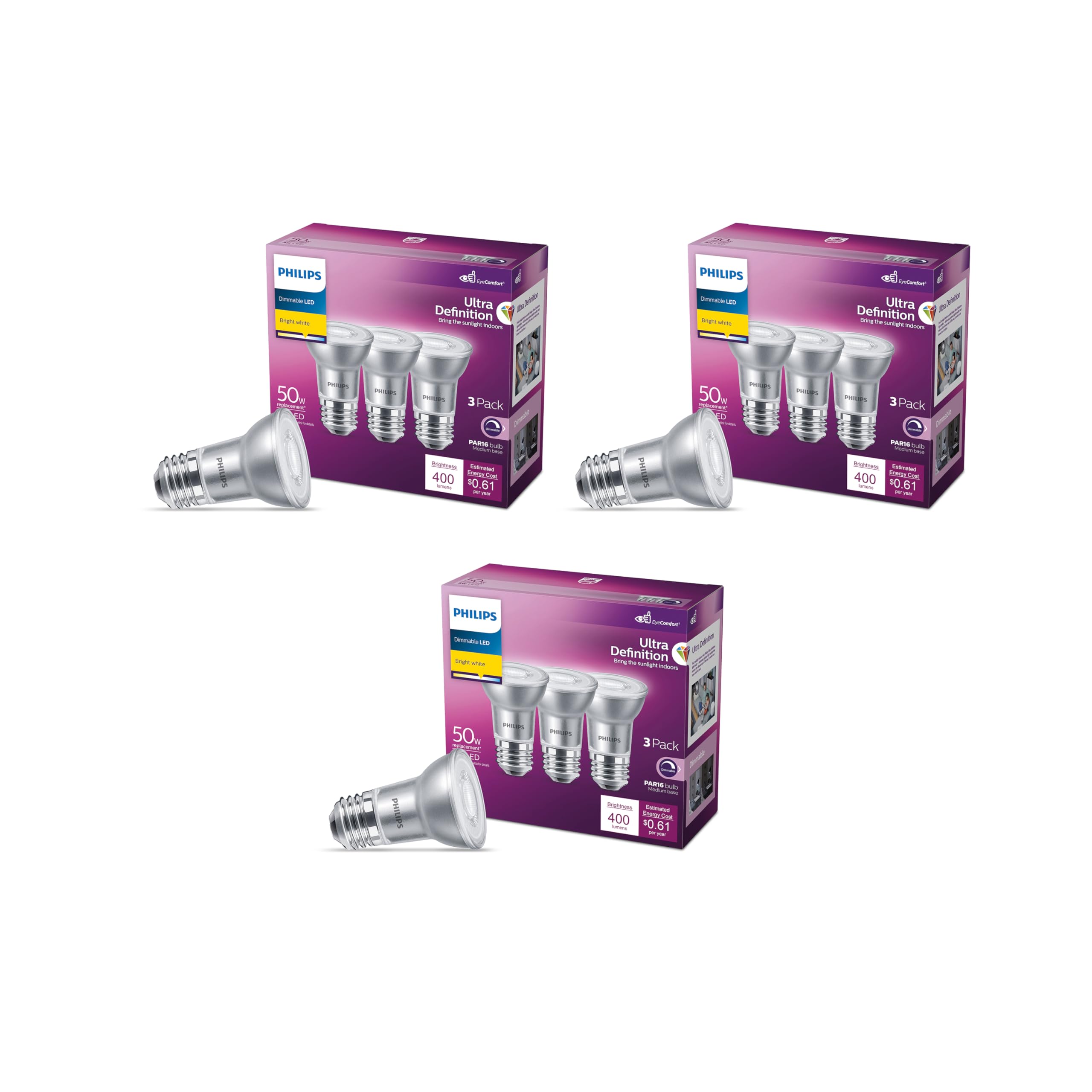 Bombilla Philips Ultra Definition 50 W (equivalente) Par16, Paquete De 9 - Venta Internacional.