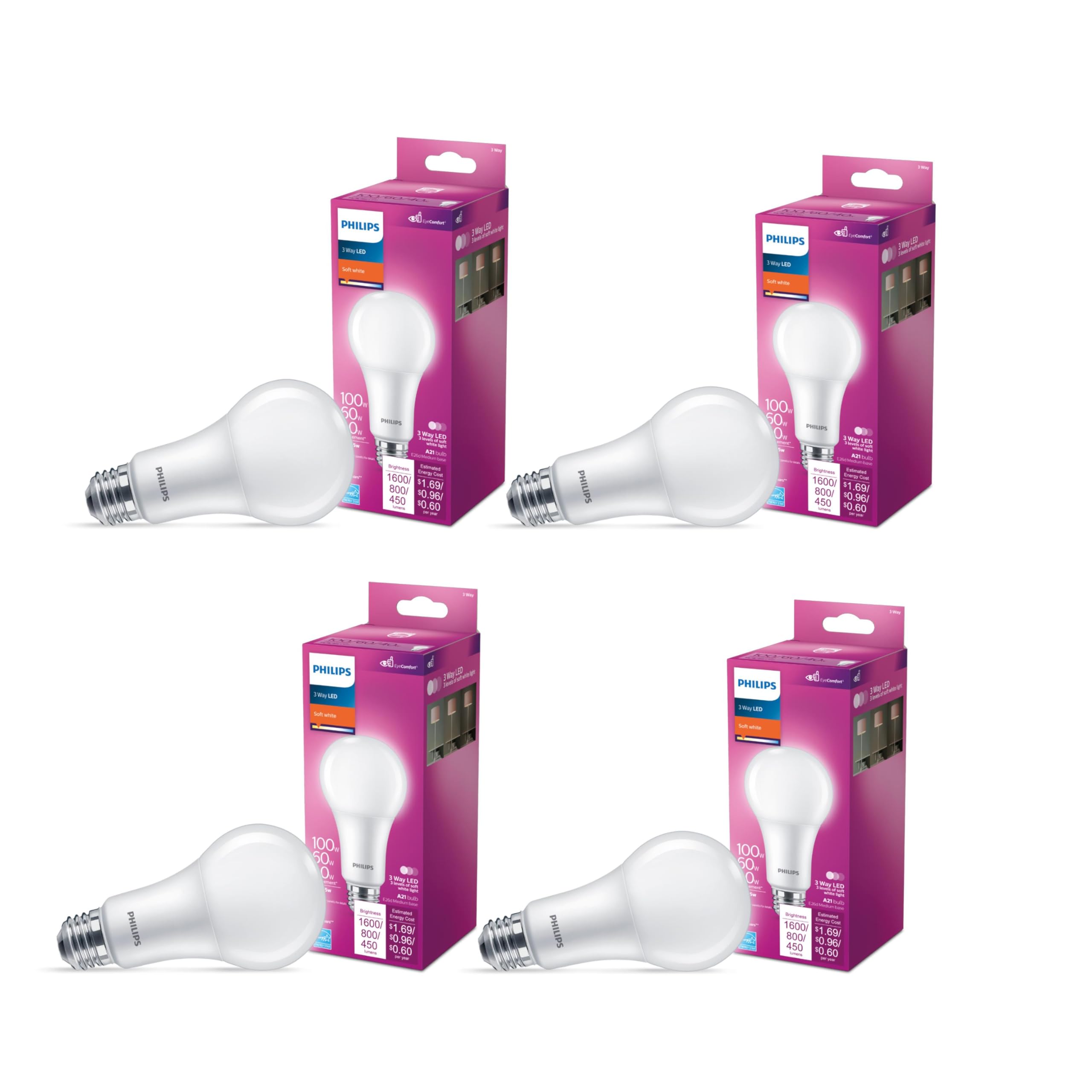 Foto 2 pulgar | Bombilla Led Philips Equivalente A 40/60/100 W, 3 Vías A21 E26 2700 K - Venta Internacional.