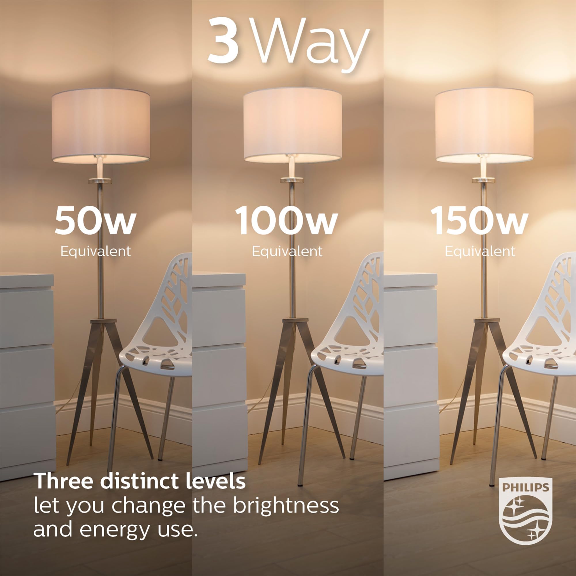 Foto 2 | Bombilla Led Philips Equivalente A 40/60/100 W, 3 Vías A21 E26 2700 K - Venta Internacional.
