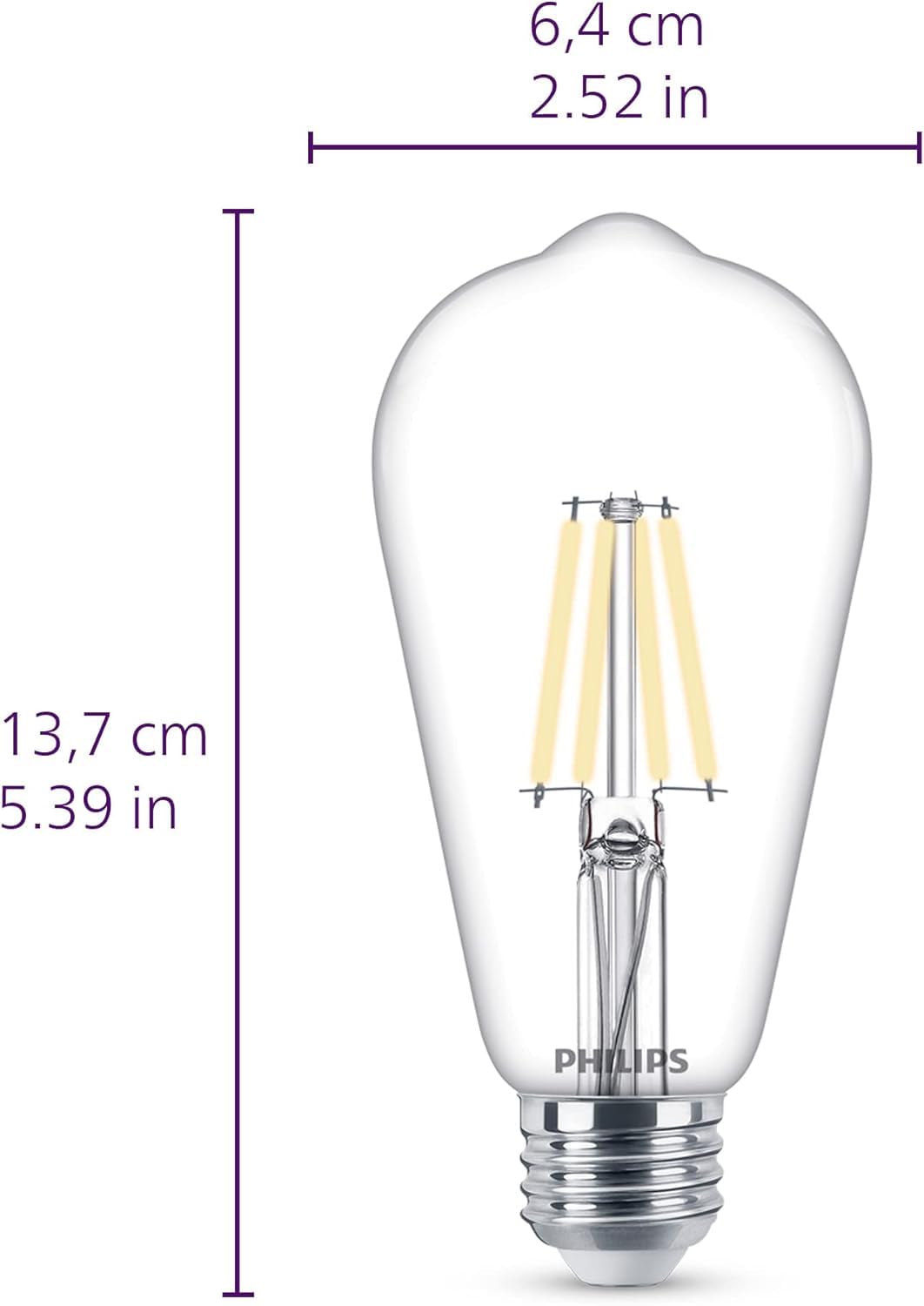 Foto 3 pulgar | Bombilla Led Philips Vintage Sin Parpadeo, Transparente, St19, 8 W = 75 W, 2700 K - Venta Internacional.