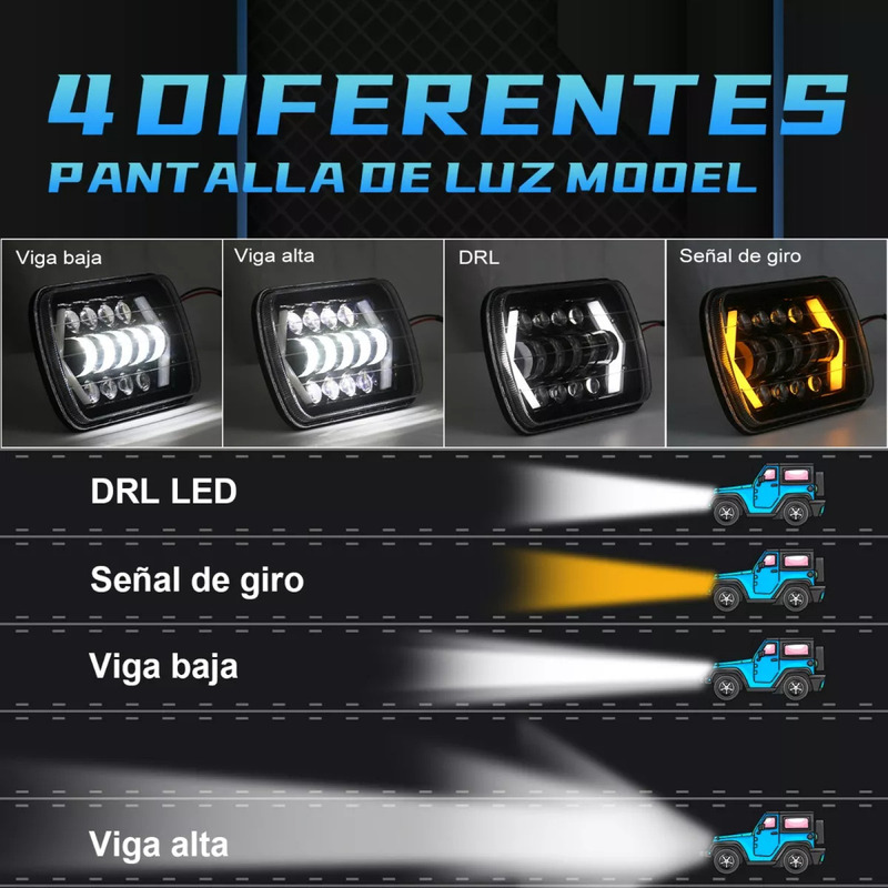 Foto 8 pulgar | Faros Led 5x7 6x7 H4 Para Jeep Wrangler Yj Cherokee Xj - Venta Internacional.