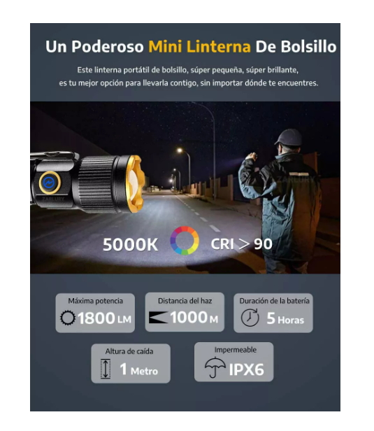 Foto 4 pulgar | Lámpara Led Recargable Mini Linterna Potente Con Imán 5modos Wünd