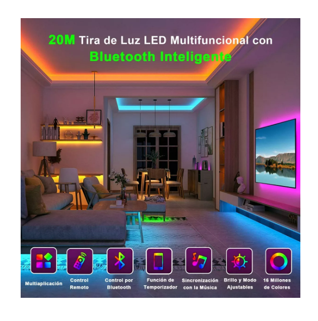 Foto 4 pulgar | Tiras De Led Rgb Color Luces Bluetooth App Control