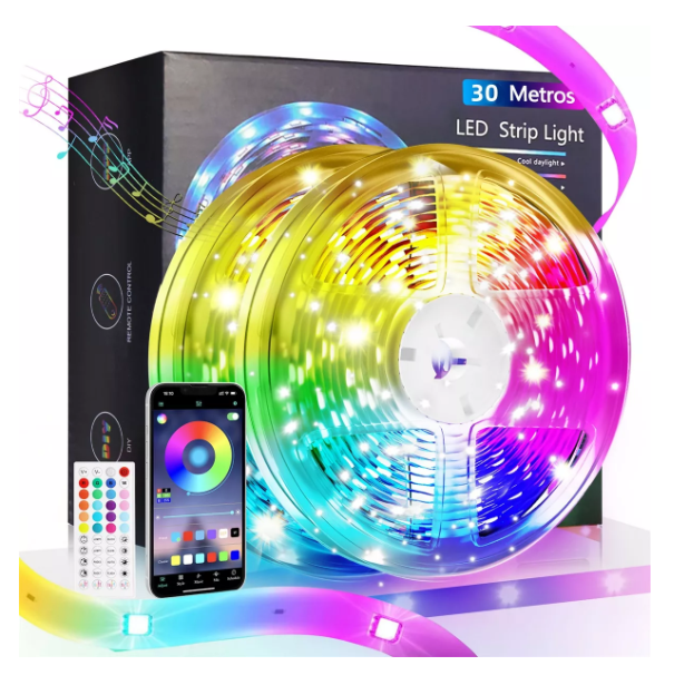 Tira De Luces Led Rgb 30m Bluetooth App Control Música Ritmo