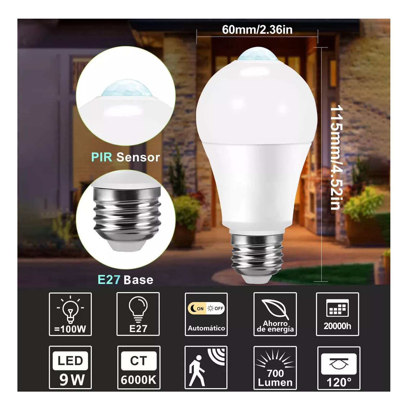 Foto 4 | Bombillas Led E27 Blanco Cálido 9 W 3 Piezas
