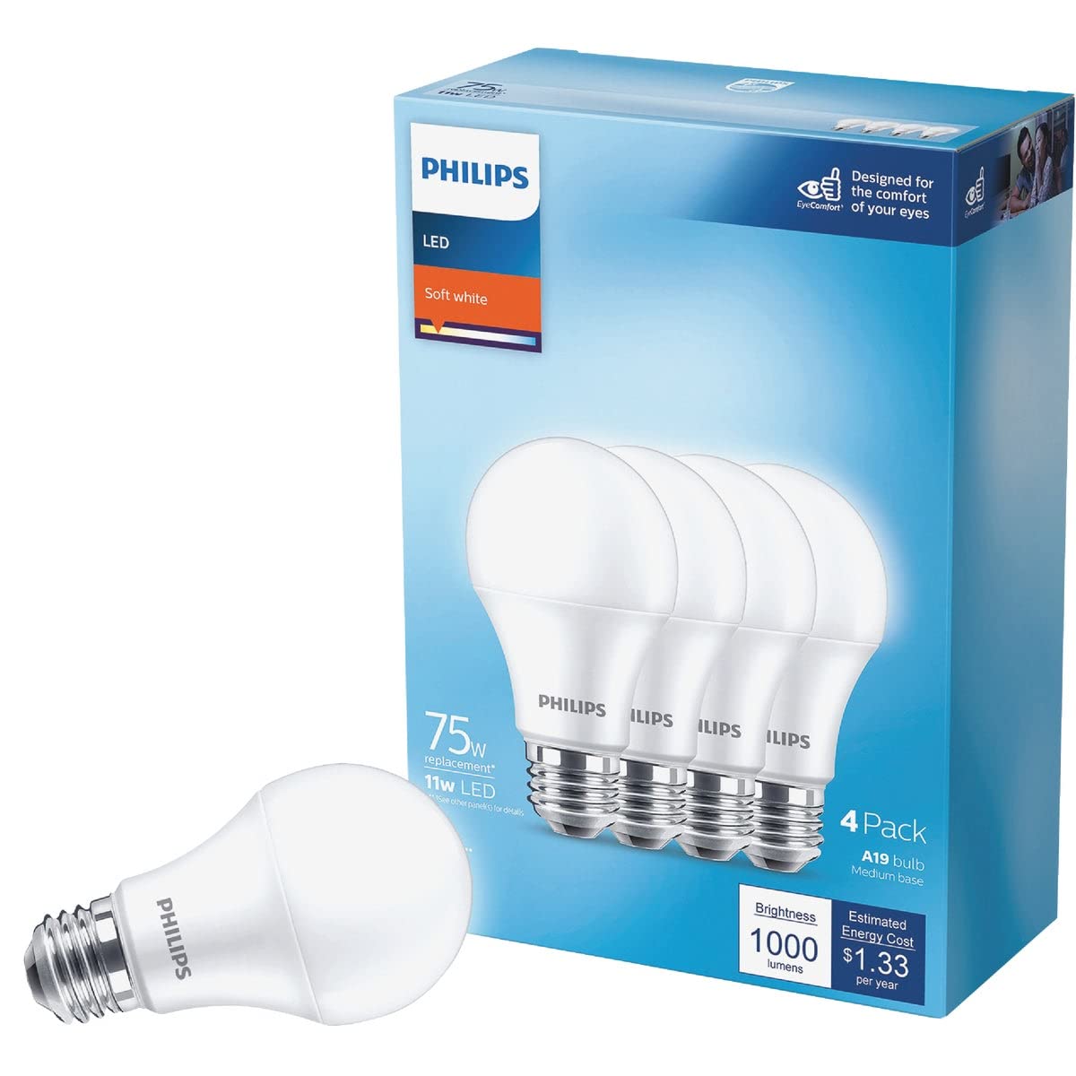 Bombilla Led Philips, Regulable, Esmerilada, A19, 11 W (paquete De 4) - Venta Internacional.