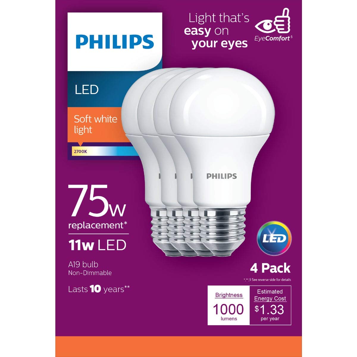 Foto 5 pulgar | Bombilla Led Philips, Regulable, Esmerilada, A19, 11 W (paquete De 4) - Venta Internacional.