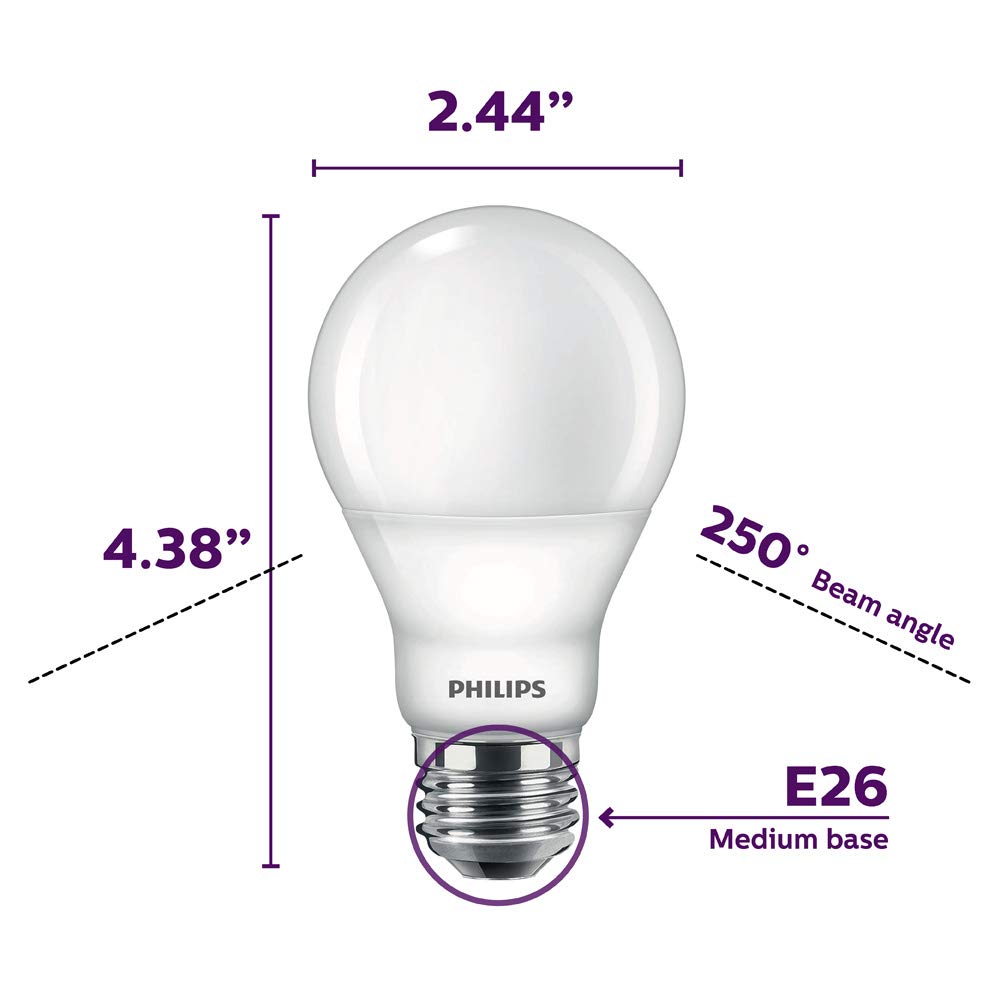 Foto 3 pulgar | Bombilla Led Philips A19, 8,8 W = 60 W, 800 Lm, 2700 K, E26, Paquete De 4 - Venta Internacional.