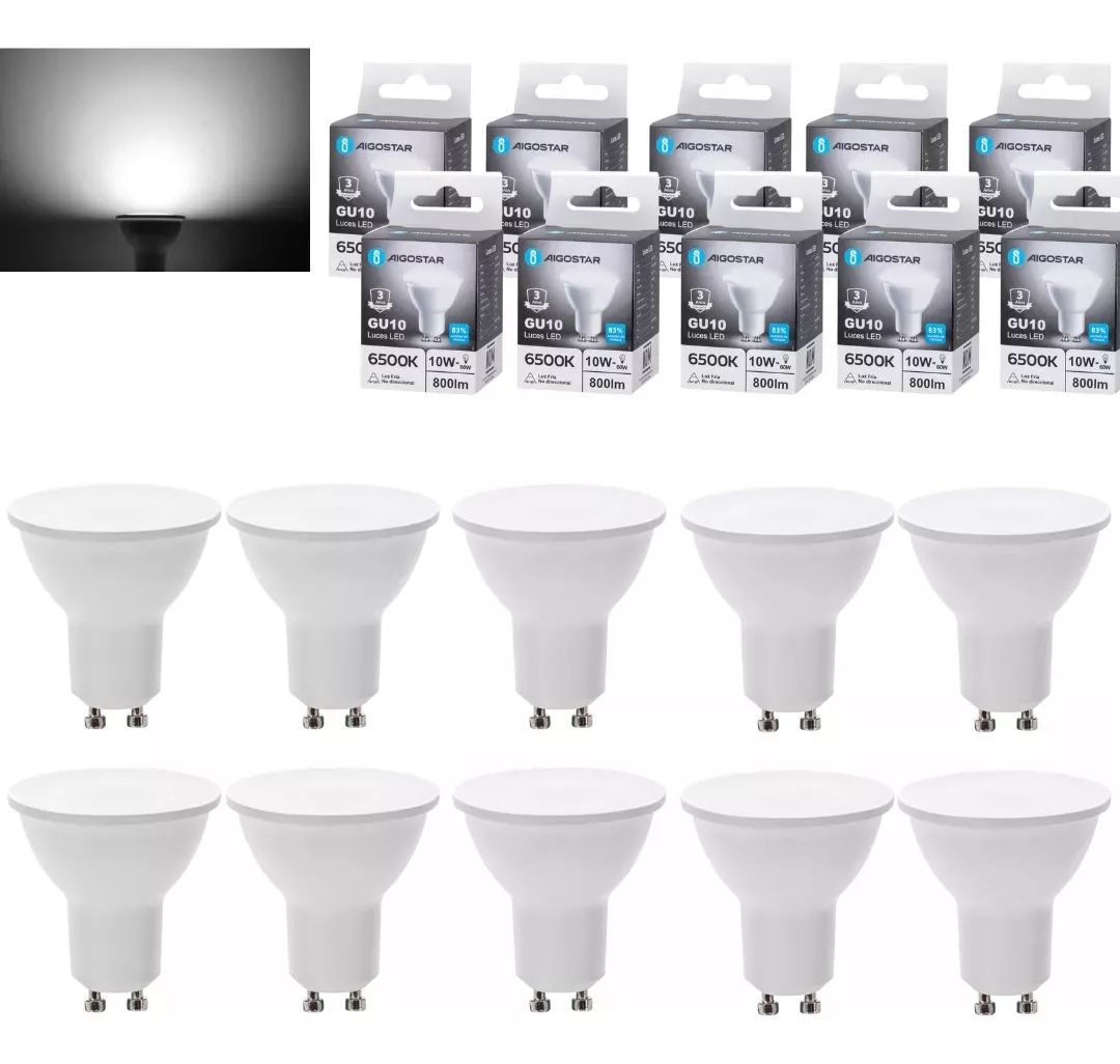 Foto 2 pulgar | Lampara Foco Led Ahorrador Gu10 10w 10pcs Aigostar