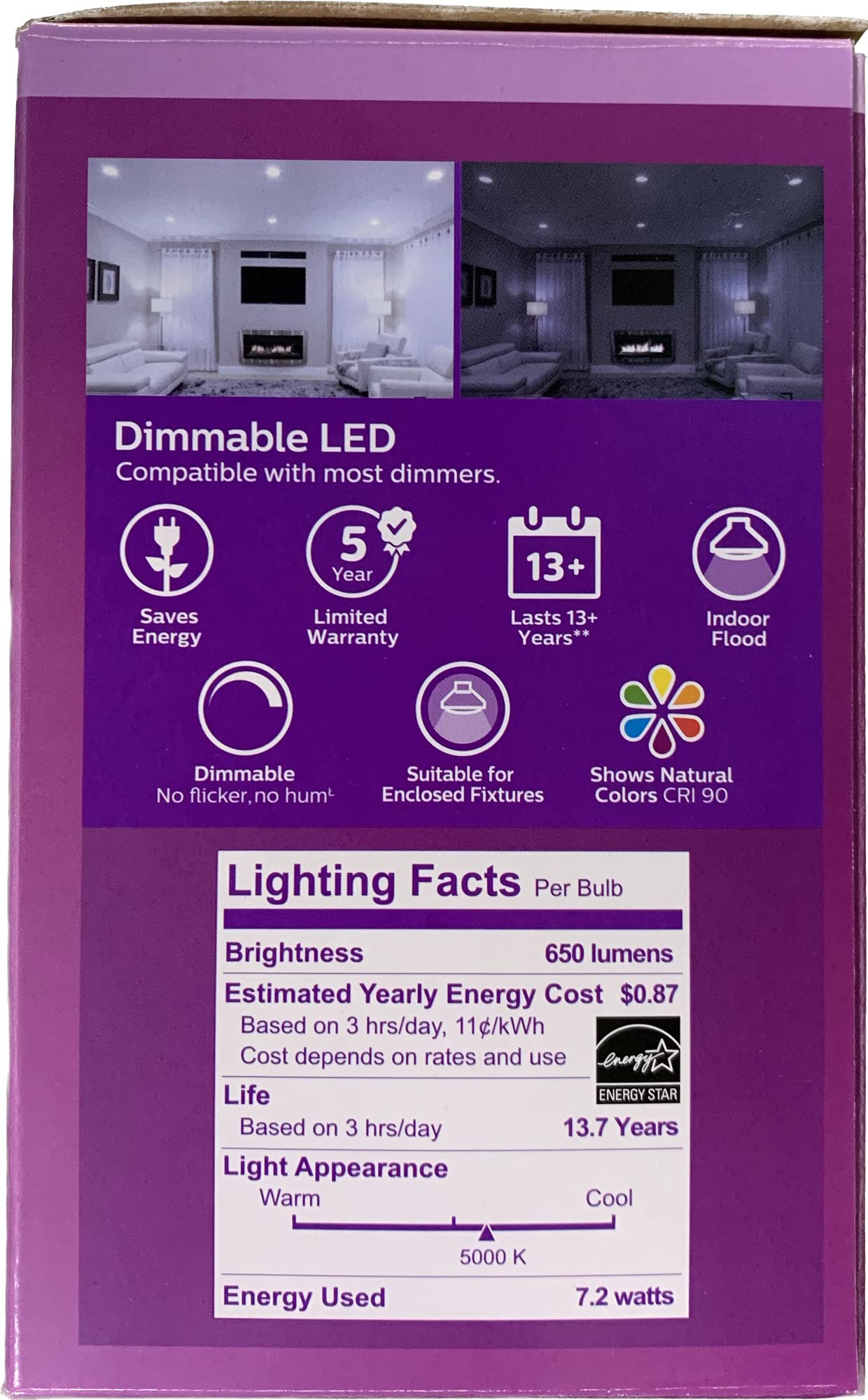 Foto 4 pulgar | Bombilla Led Philips Br30 De 7,2 W (equivalente A 65 W), 650 Lm, E26, Paquete De 3 - Venta Internacional.