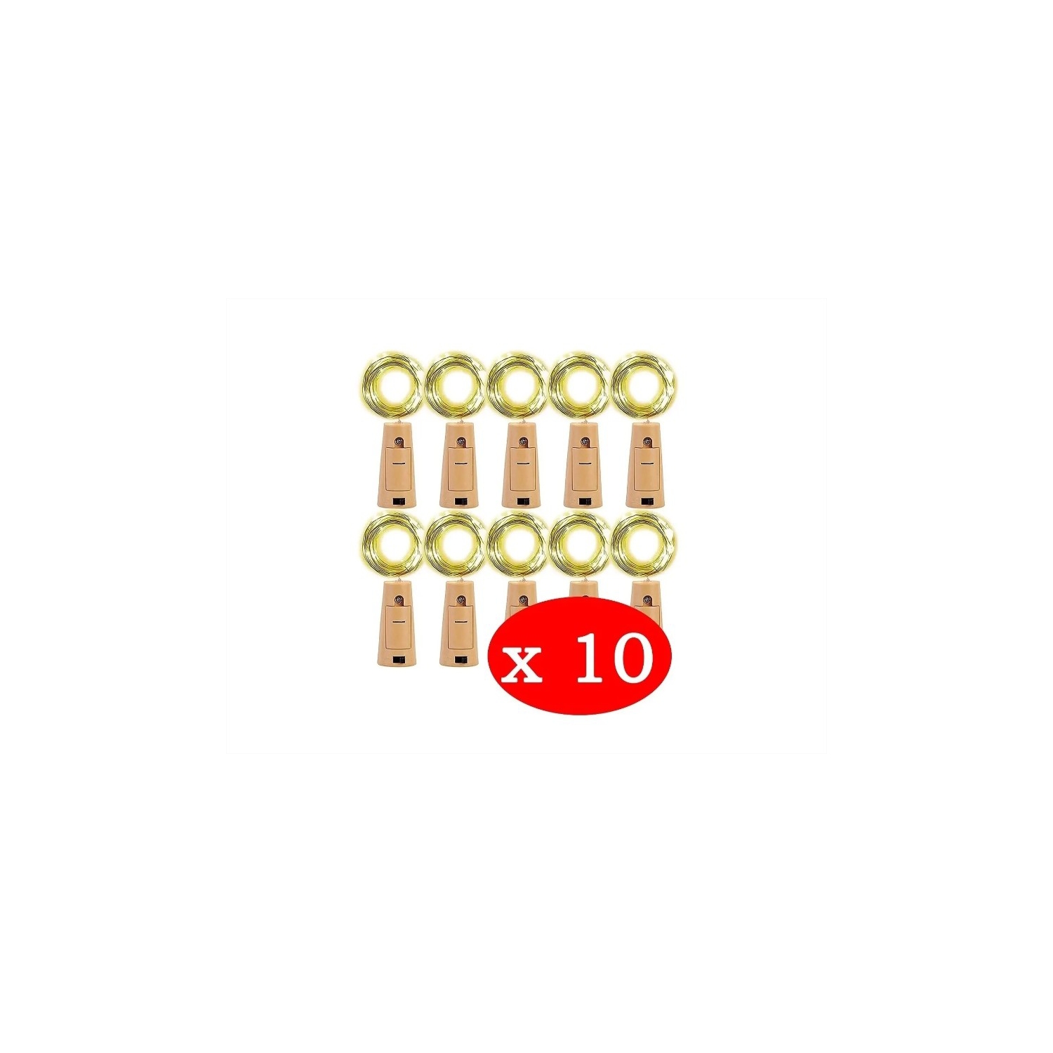 Juego De 10 Guirnaldas De Luces De Corcho Con Microled De Alambre, Color Blanco Cálido - Venta Internacional.