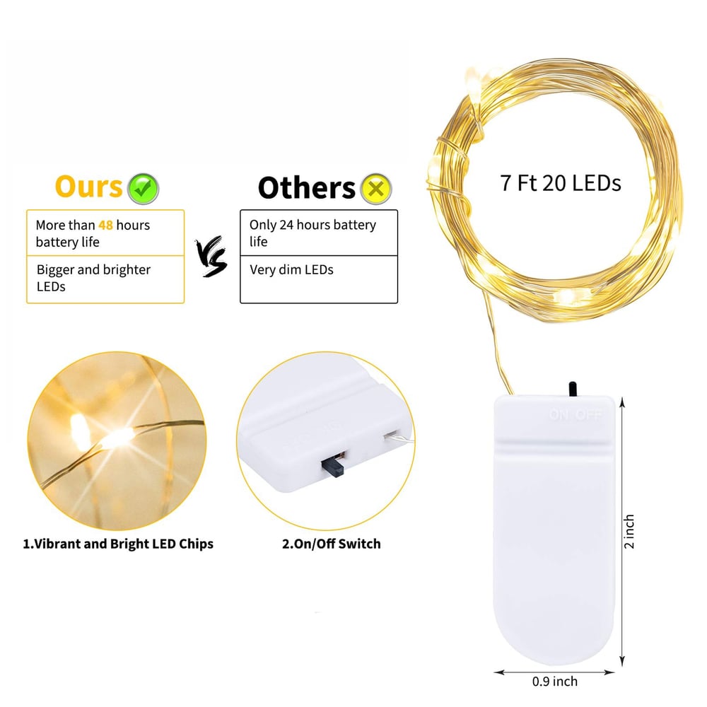 Foto 5 pulgar | Guirnalda Led Fairy Lights De 2 Metros Con Pilas Incluidas - Venta Internacional.