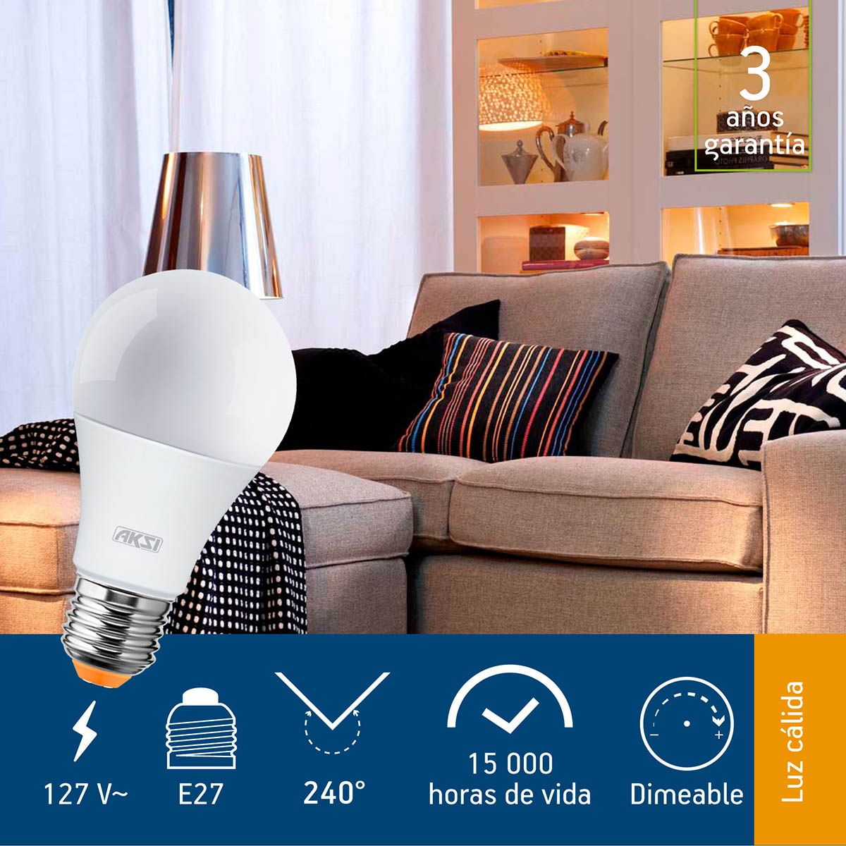 Foto 3 pulgar | Pack De 6 Focos Led Aksi 12w A19 Dimeable Base E27 Luz Cálida