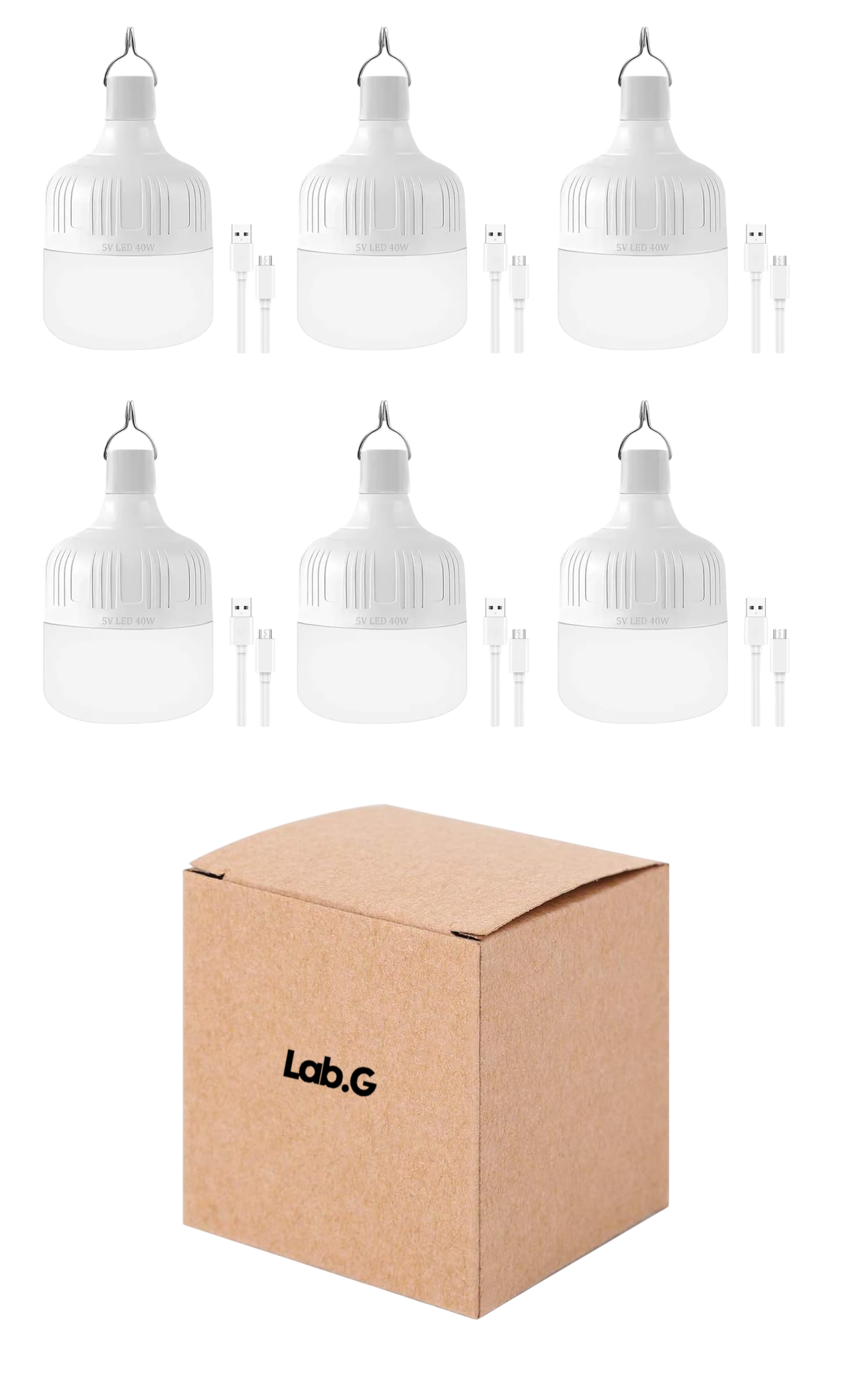 Foto 2 pulgar | Focos Portátiles con Gancho Lab.G 40w Luz Blanca Led USB Recargables 6 Piezas