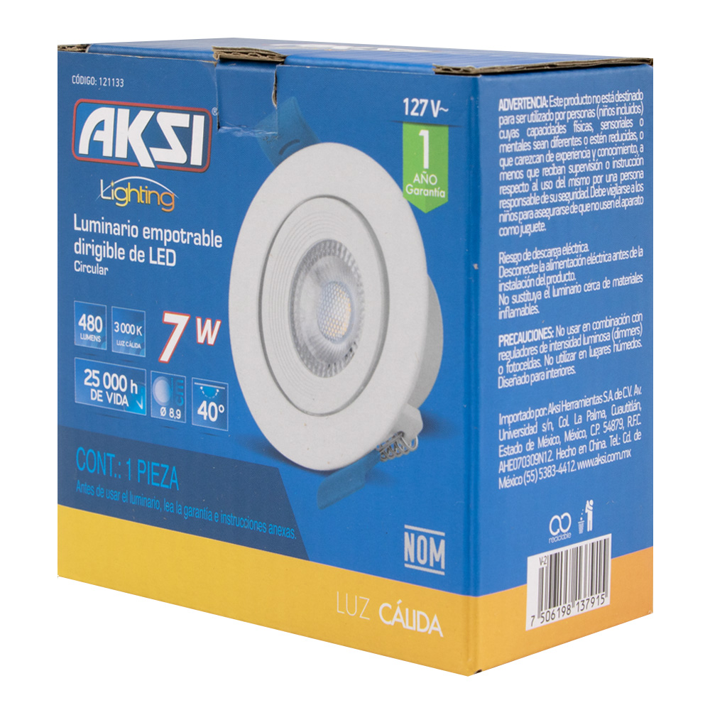 Foto 3 | Pack De 6 Spots Aksi 7w Circular Led Empotrable Dirigible Luz Cálida