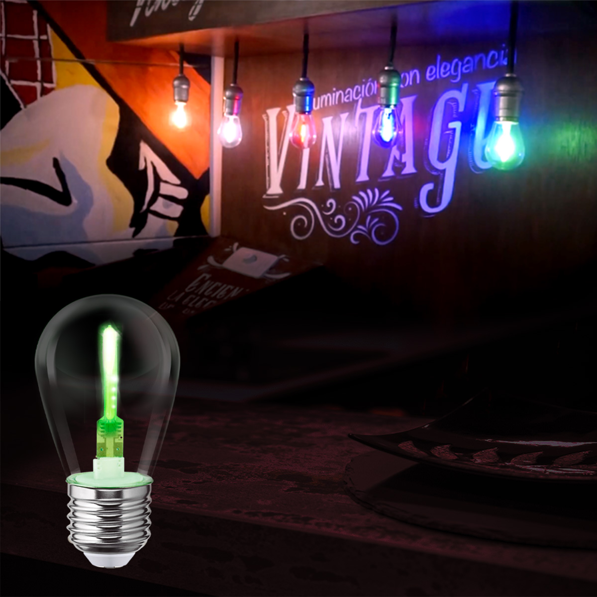 Foto 3 pulgar | Pack De 10 Focos Led Aksi 1w S14 Estela De Luz Base E27 Verde