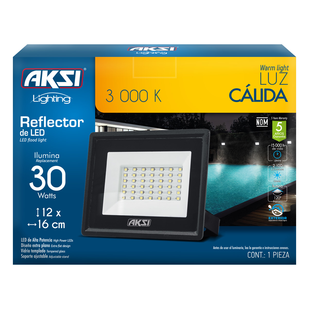 Foto 5 pulgar | Pack De 2 Reflectores Aksi 30w Smd Ip65 Ultra Delgado Luz Cálida