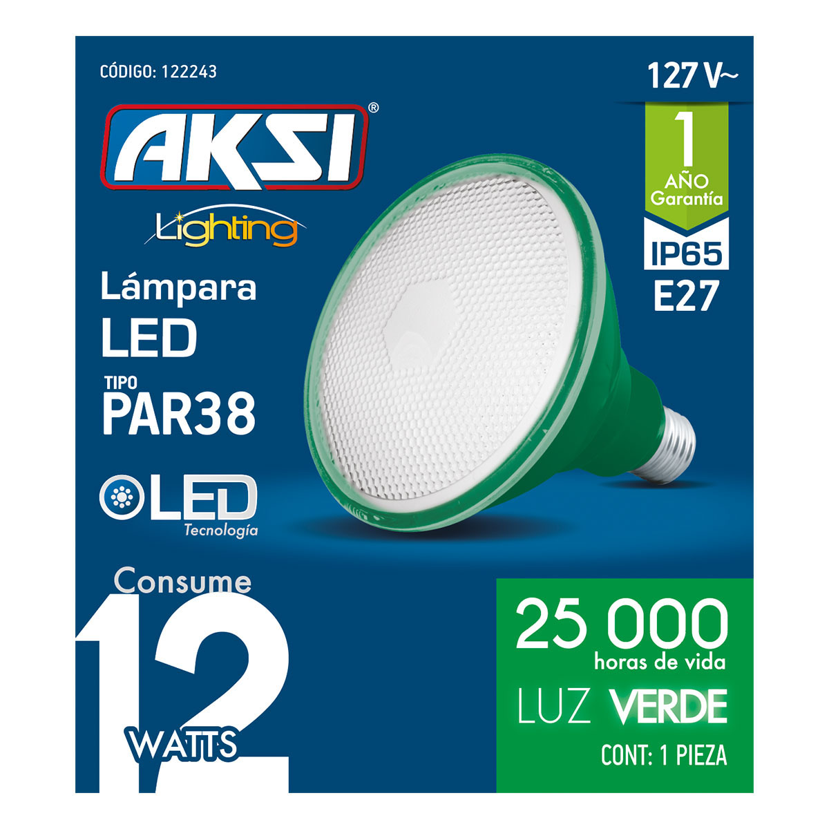 Foto 4 pulgar | Pack De 6 Focos Led Aksi 20w Par 38 Ip65 Base E27 Verde