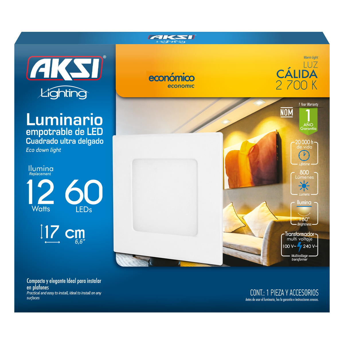 Foto 4 pulgar | Pack De 6luminarios Led Aksi 12w Empotrable Cuadrado Ultra Delgado