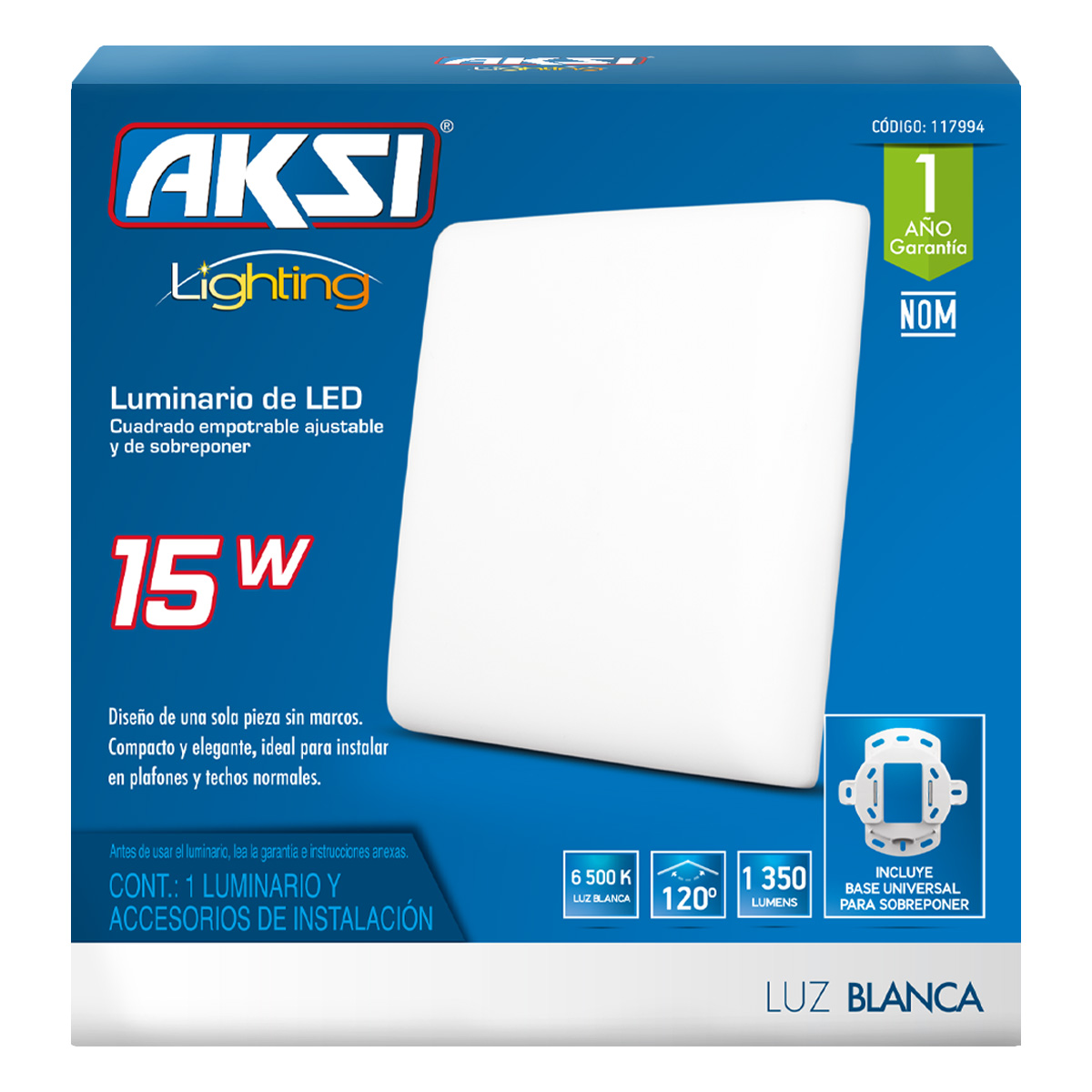 Foto 2 pulgar | Pack De 6luminarios Led Aksi 15w 2 En 1 Cuadrado Luz Blanca