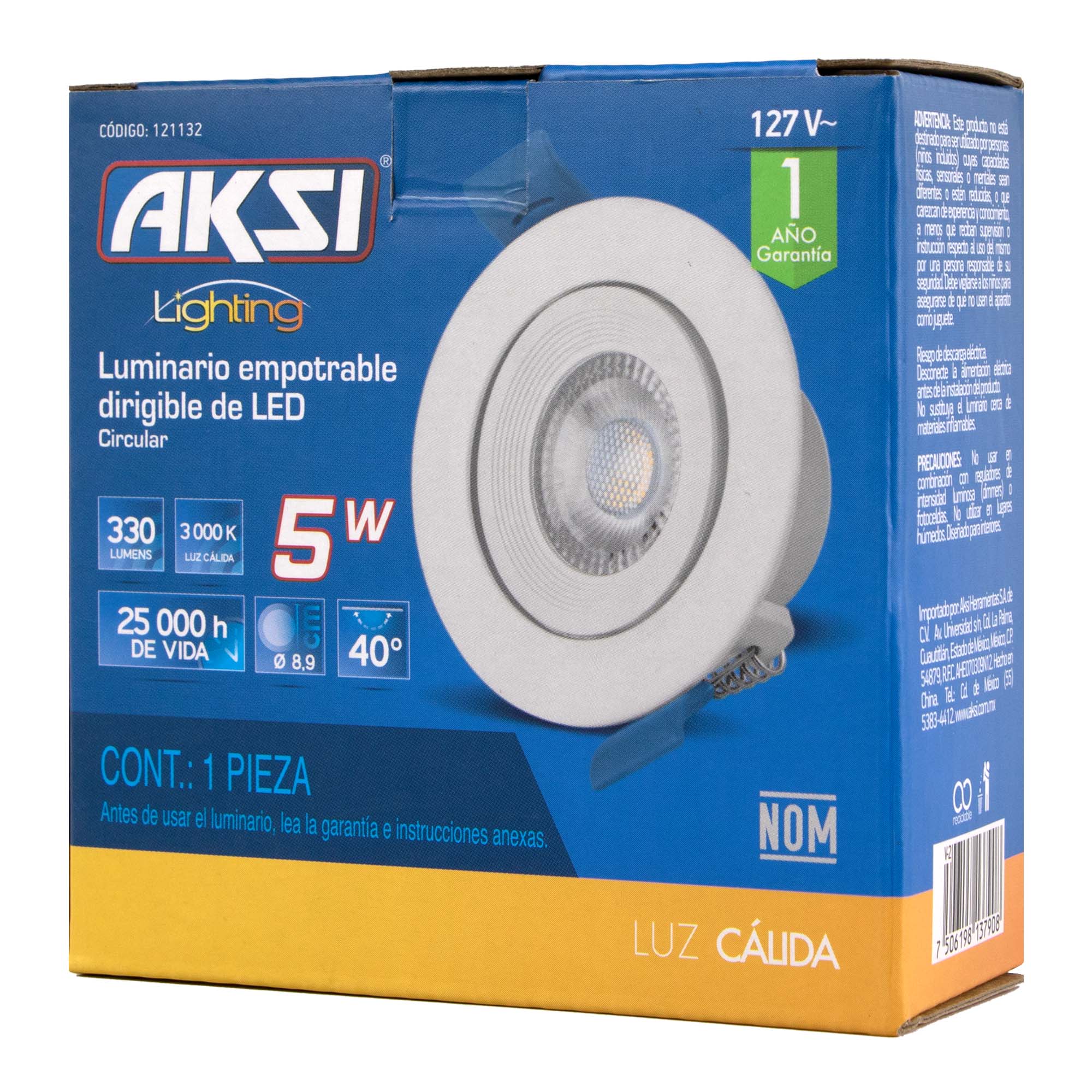Foto 6 pulgar | Pack De 6 Spots Aksi 5w Circular Led Empotrable Dirigible Luz Cálida