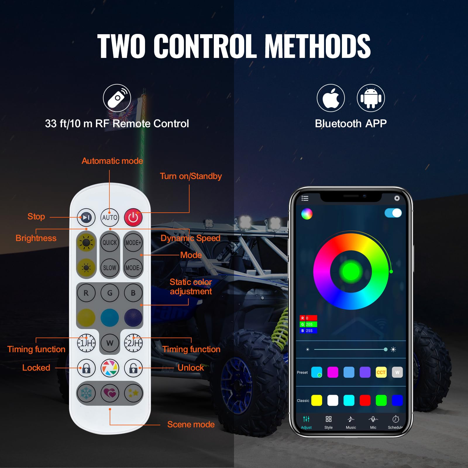 Foto 4 pulgar | Whip Light Vevor 1 Pc De 1 M Con App Y Control Remoto Rf Rgb - Venta Internacional.