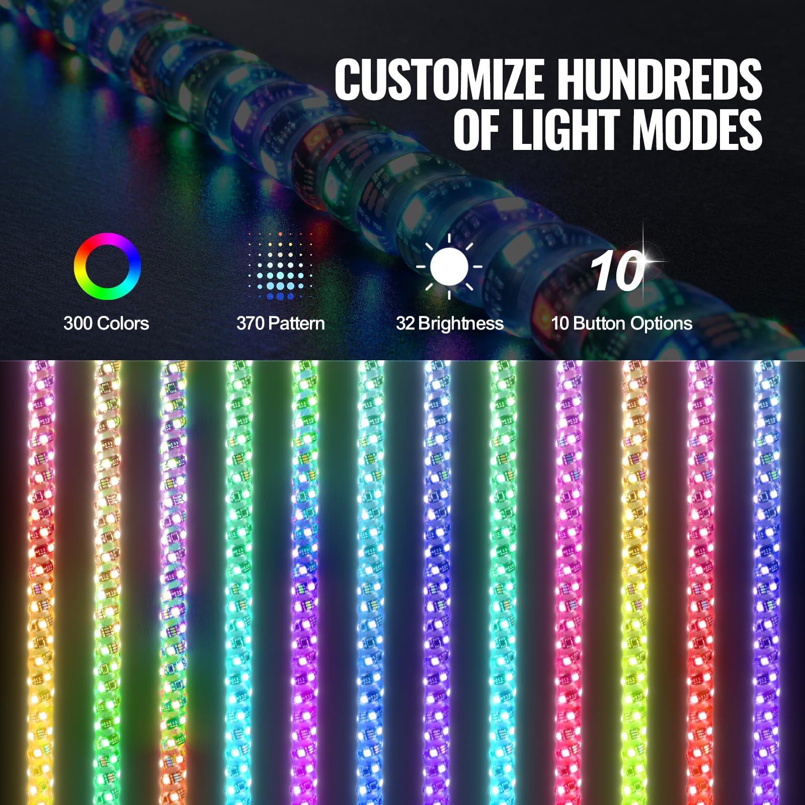 Foto 5 pulgar | Whip Light Vevor 1 Pc De 1 M Con App Y Control Remoto Rf Rgb - Venta Internacional.