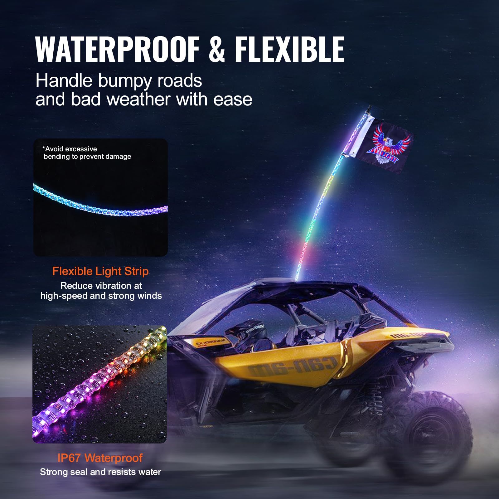 Foto 6 pulgar | Whip Light Vevor 1 Pc De 1 M Con App Y Control Remoto Rf Rgb - Venta Internacional.