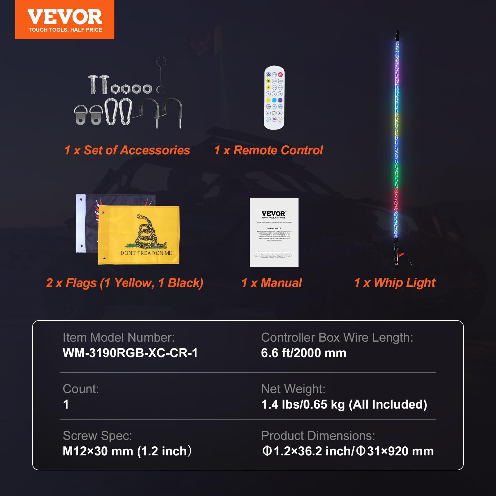 Foto 8 pulgar | Whip Light Vevor 1 Pc De 1 M Con App Y Control Remoto Rf Rgb - Venta Internacional.