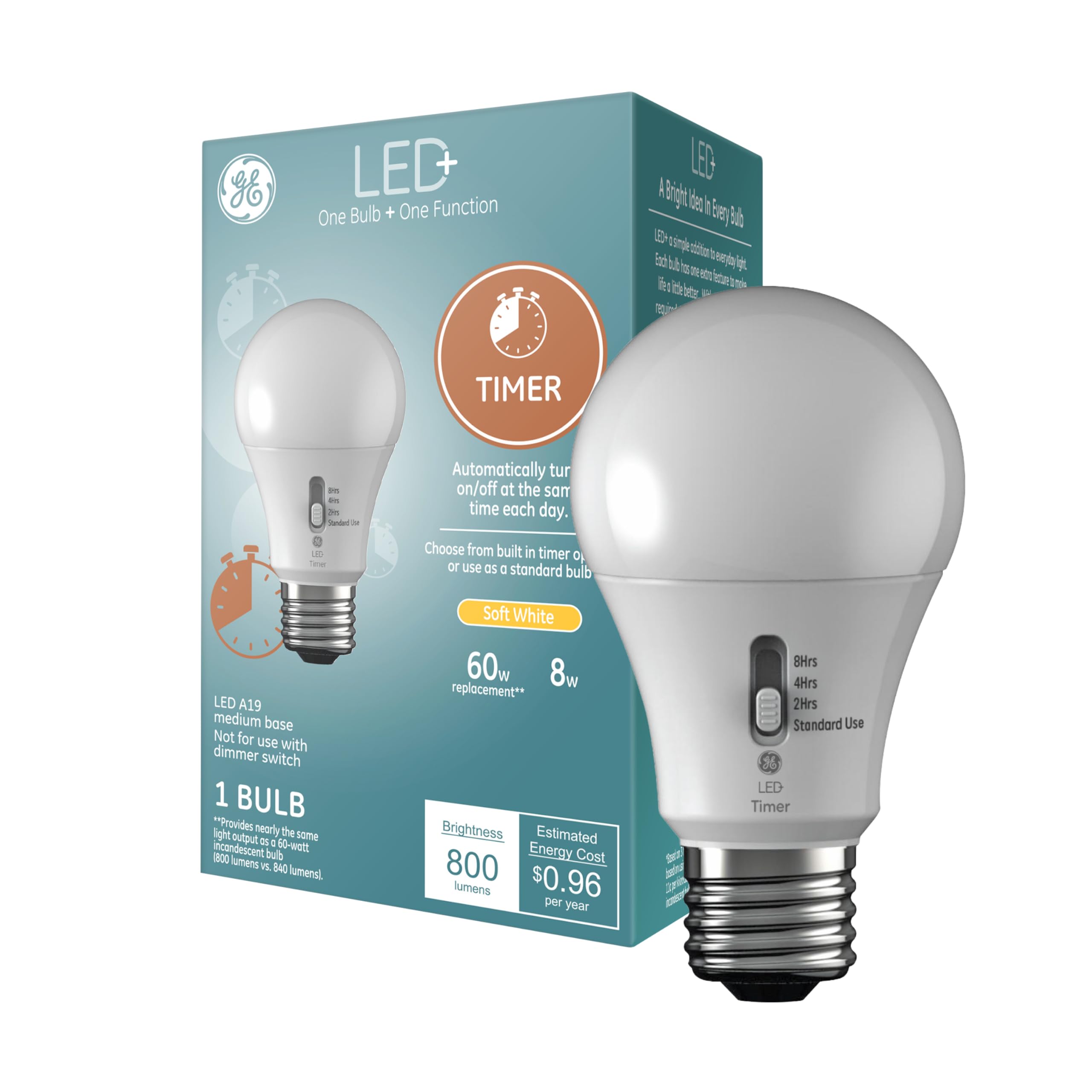 Foto 2 pulgar | Bombilla Led Ge Led+ Timer A19 De 8 W, Color Blanco Suave (1 Paquete) - Venta Internacional.