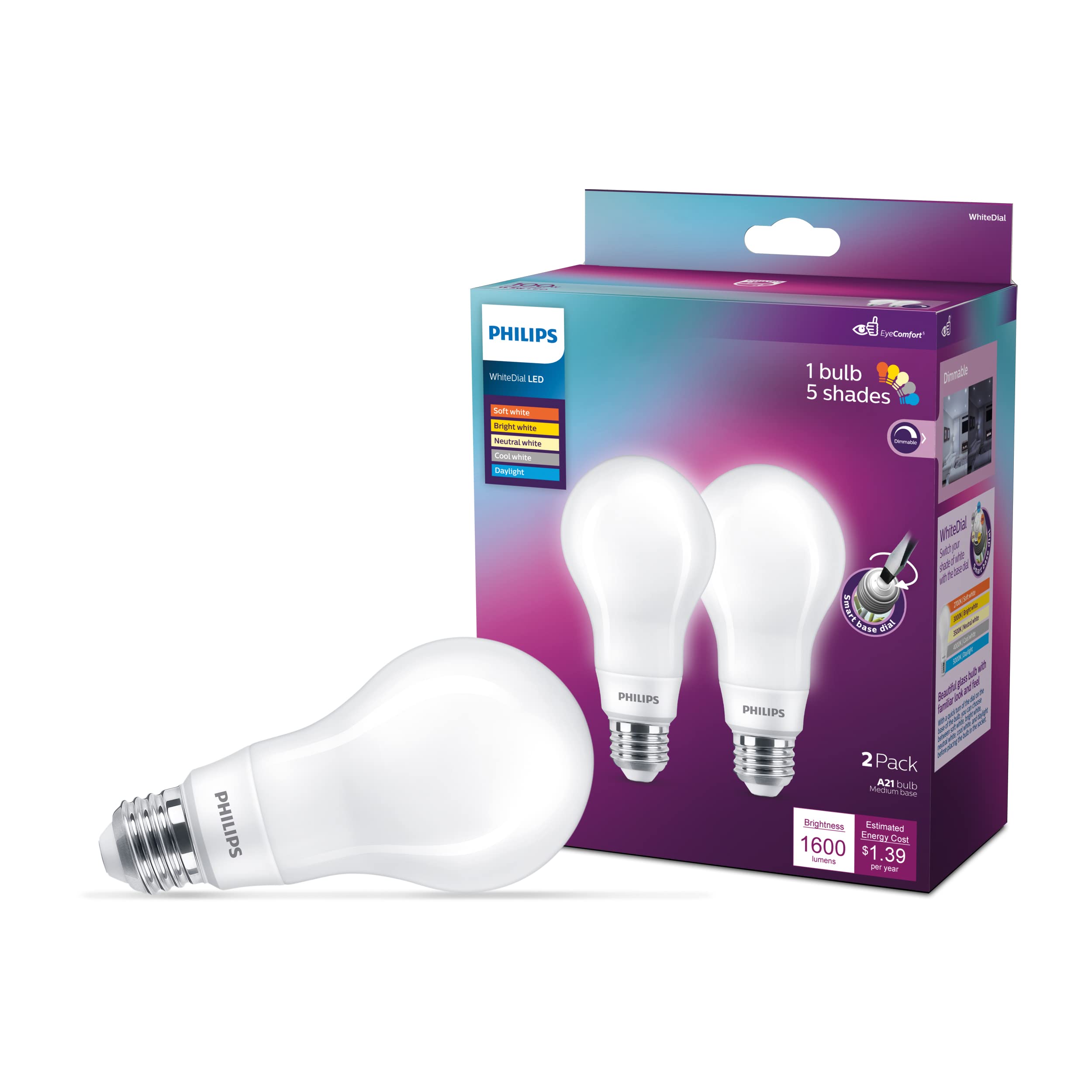 Foto 2 pulgar | Bombilla Led Philips A21 De 12 W = 100 W, 1600 Lm, 5 Tonos, Paquete De 2 - Venta Internacional.