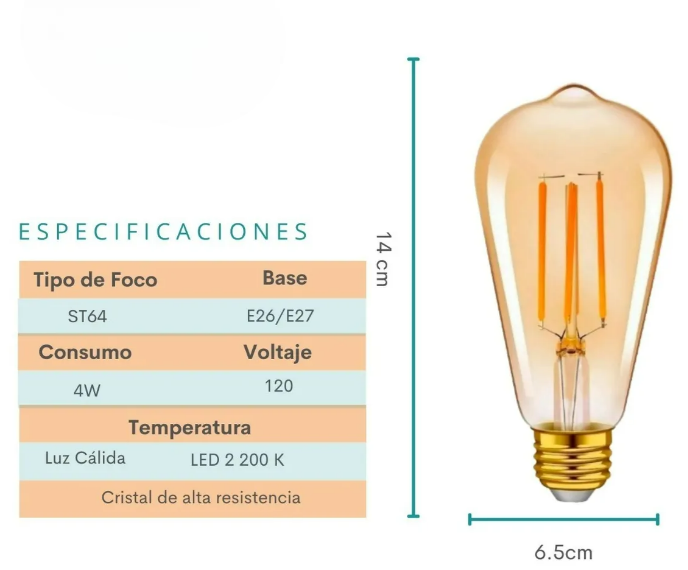 Foto 2 | Xtellar Foco Edison Led De Estilo Vintage, 4w, Luz Cálida, Alta Durabilidad
