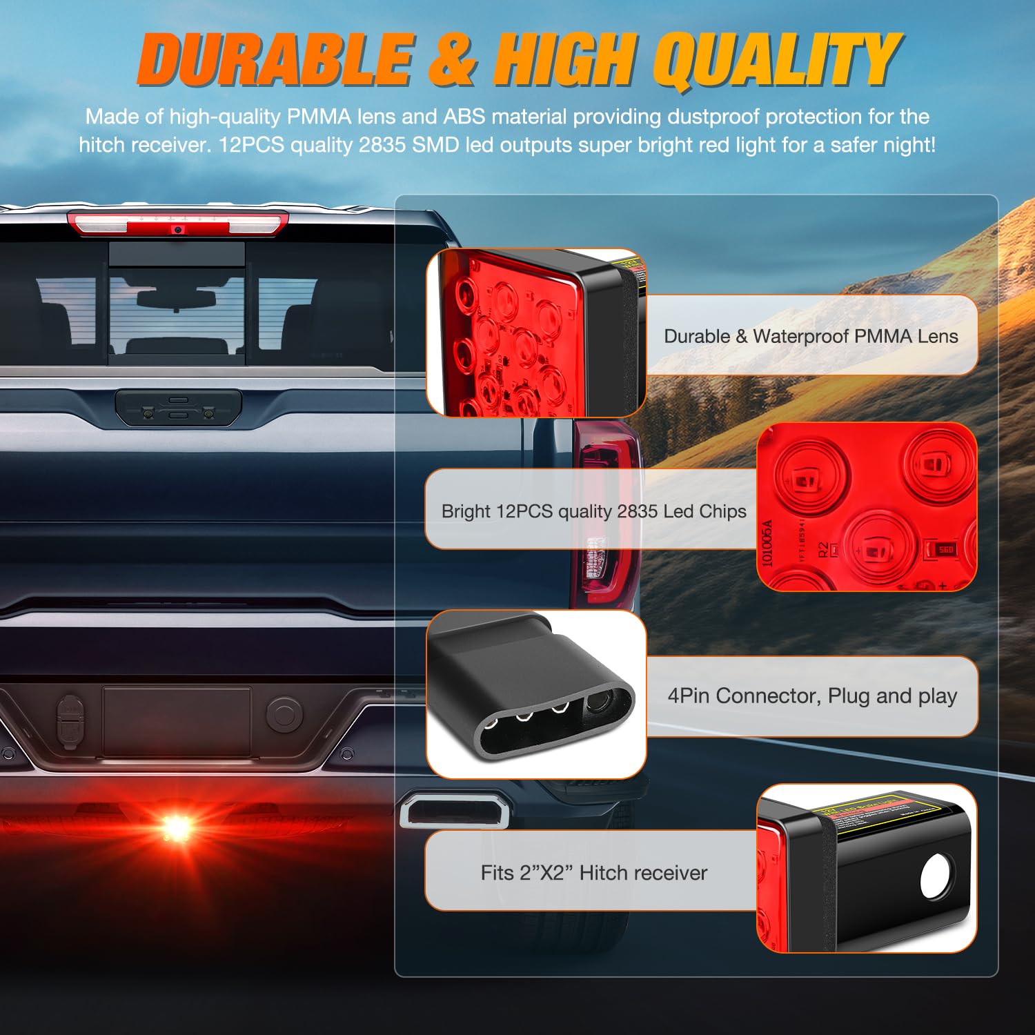 Foto 7 pulgar | Funda Led Para Enganche De Remolque, Luz De Freno, Lente Roja Cuadrada, Nilight - Venta Internacional.