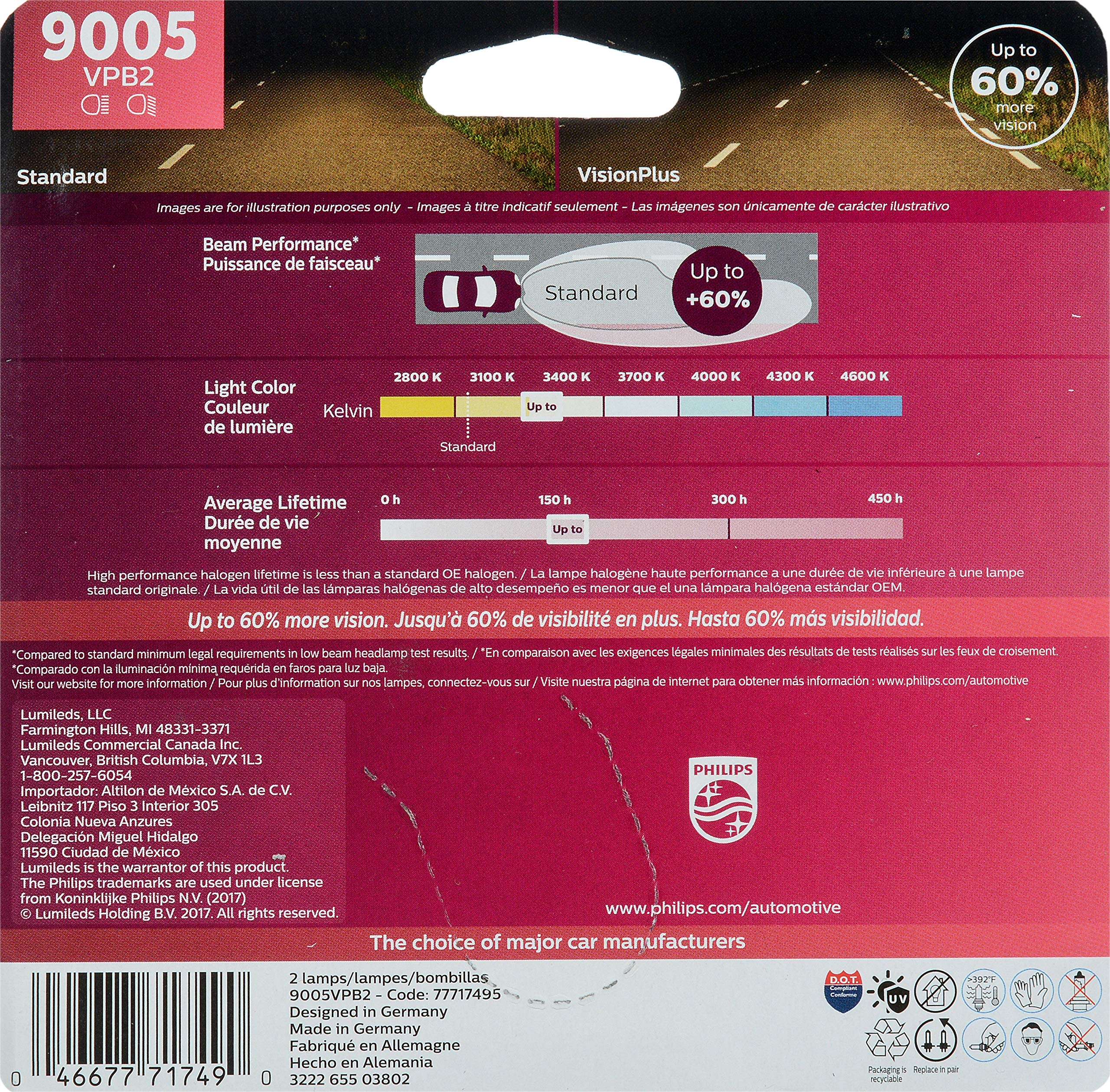 Foto 2 | Faros Delanteros Philips 9005 Visionplus Mejorados Un 60% Más De Visión, Paquete De 2 - Venta Internacional.