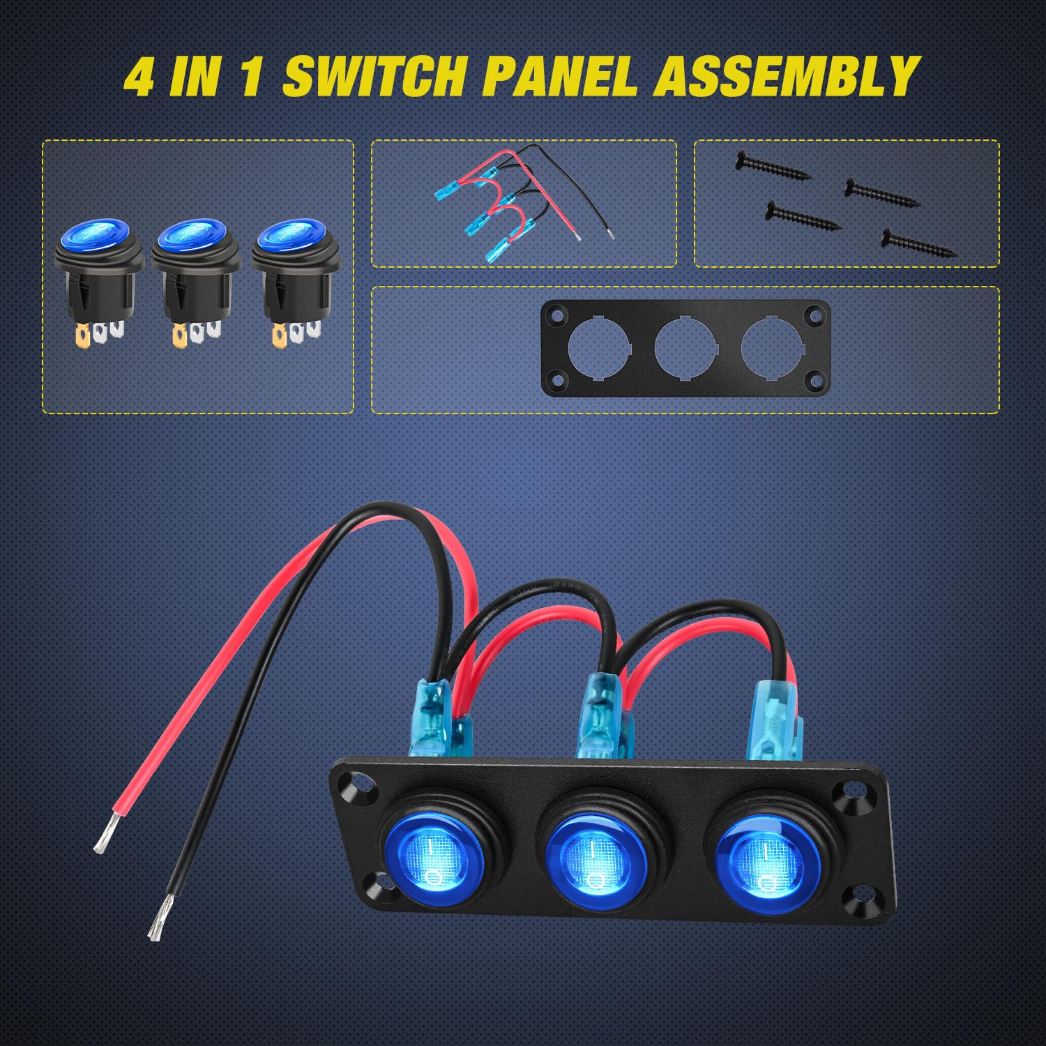 Foto 4 | Panel De Interruptores Nilight De 3 Bandas, 12 V, Resistente Al Agua Con Luz Led Azul - Venta Internacional.